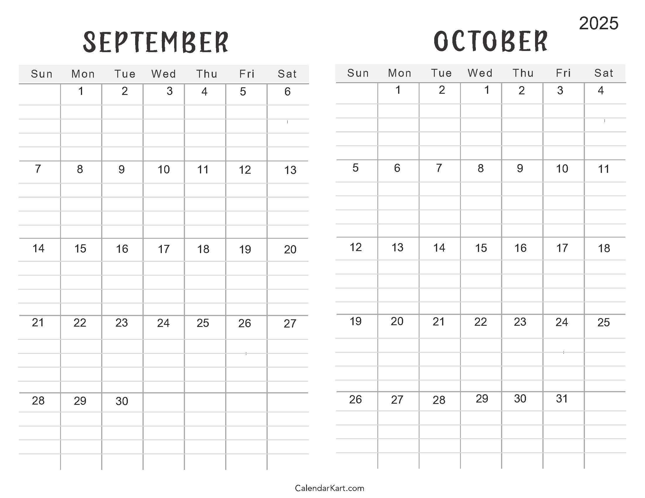 Printable September October 2025 Calendar | Calendarkart pertaining to Printable September October 2025 Calendar