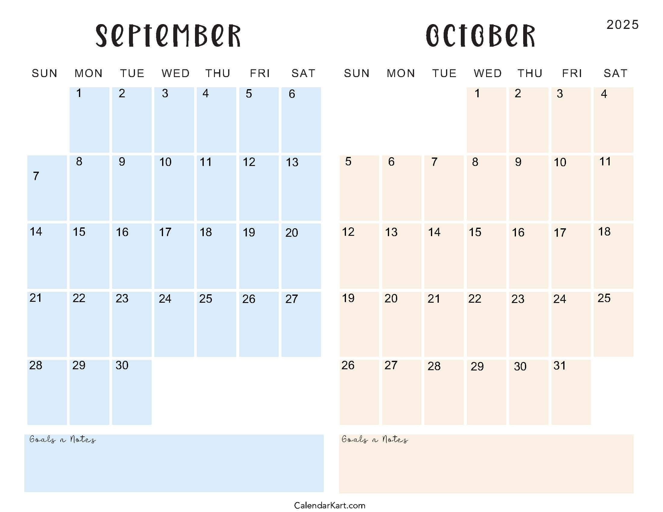 Printable September October 2025 Calendar | Calendarkart within Printable Calendar September And October 2025