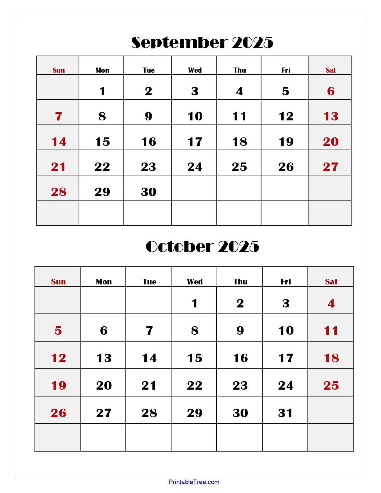 September And October 2025 Calendar Printable Pdf | Two Months in Printable September October 2025 Calendar