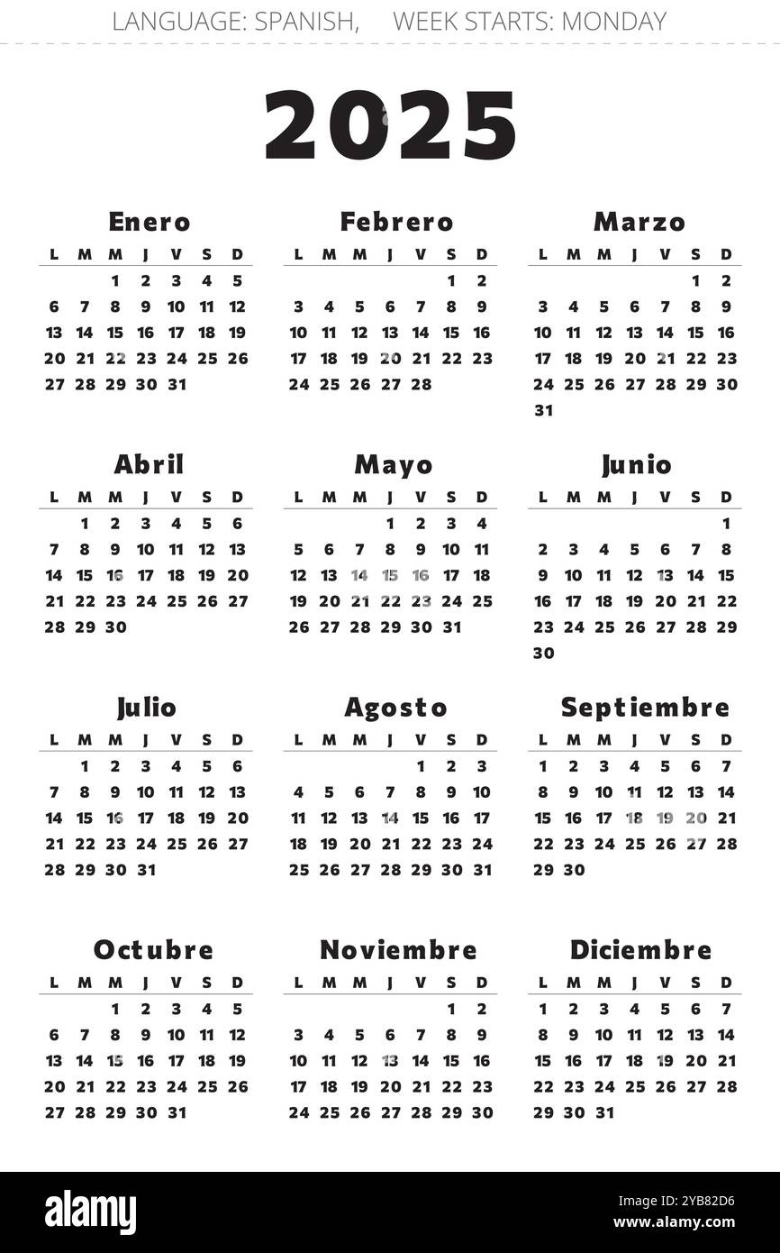 Spanish 2025 Year Calendar. Printable Vector Black And Red Colors within October Calendar 2025 In Spanish