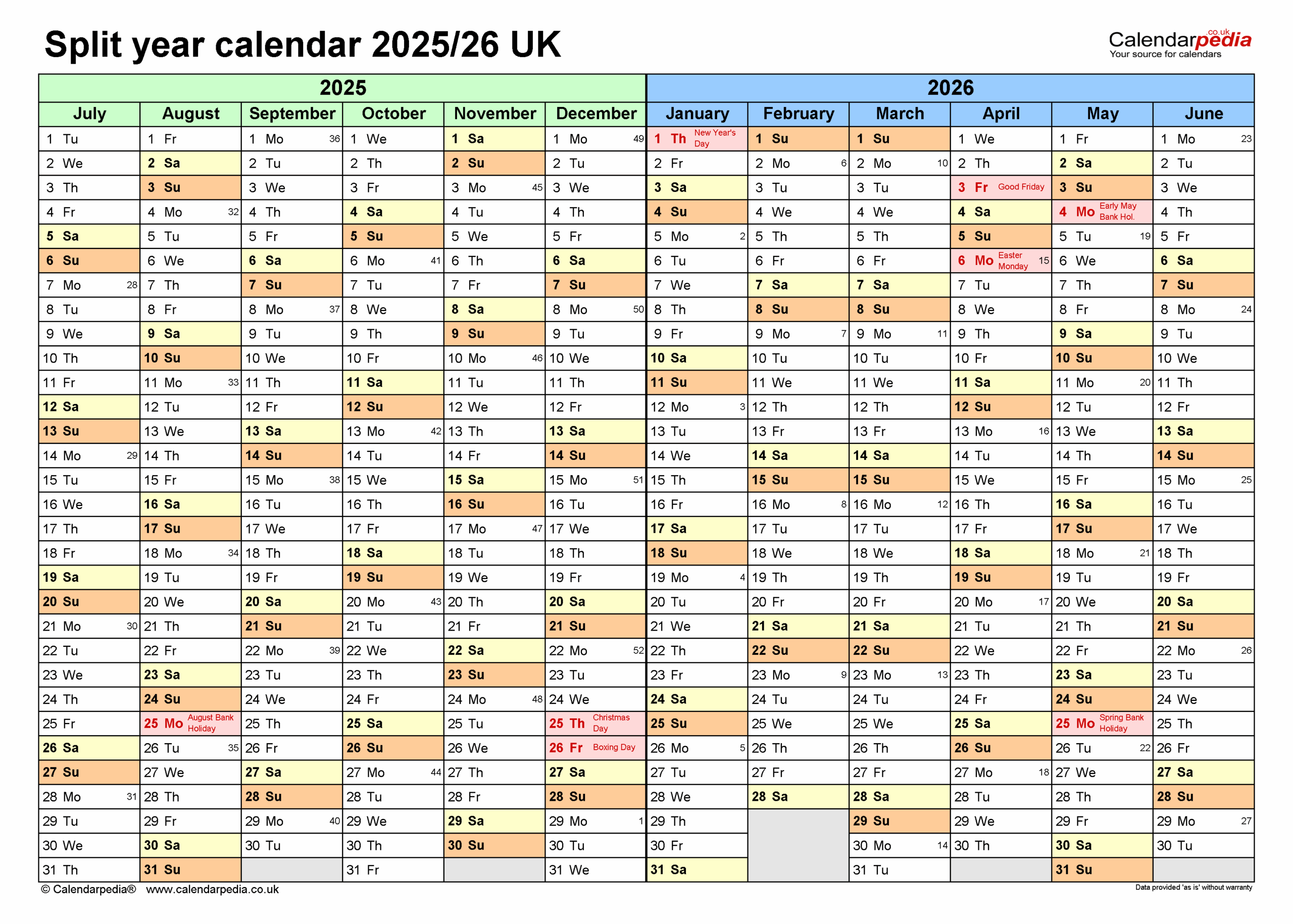 Split Year Calendars 2025/26 Uk (July To June) For Pdf in Printable Calendar October 2025 To September 2026
