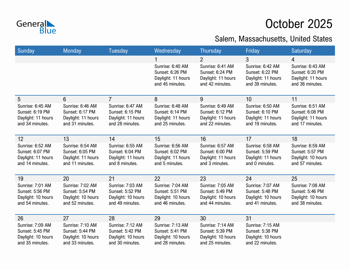 Sunrise And Sunset Times In Salem, Massachusetts, United States intended for Salem Ma October 2025 Calendar