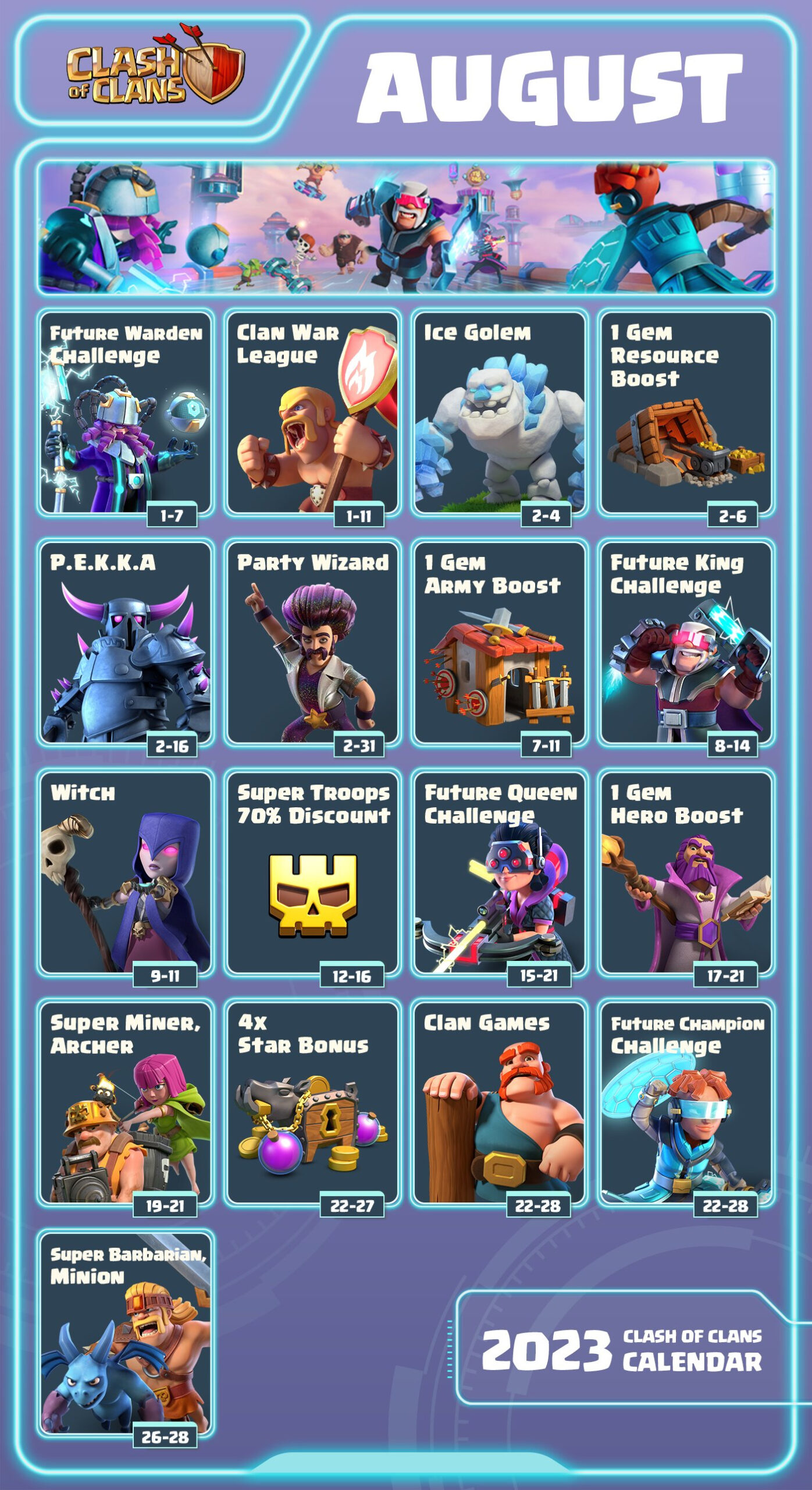 2023 Clash Of Clans Calendar - August : R/Clashofclans regarding Clash of Clans November 2025 Calendar