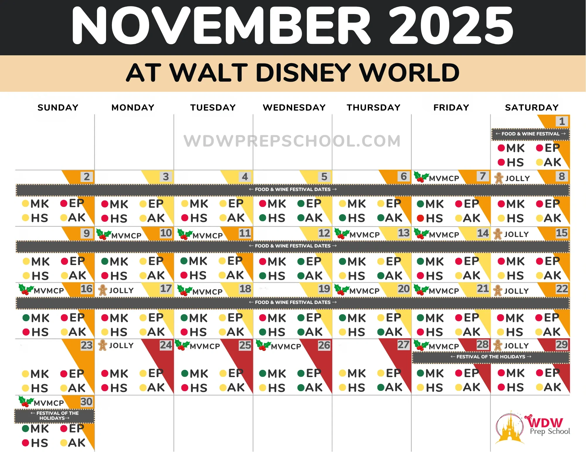 2025 & 2026 Disney World Crowd Calendar (Best Times To Go) with Disney Calendar November 2025