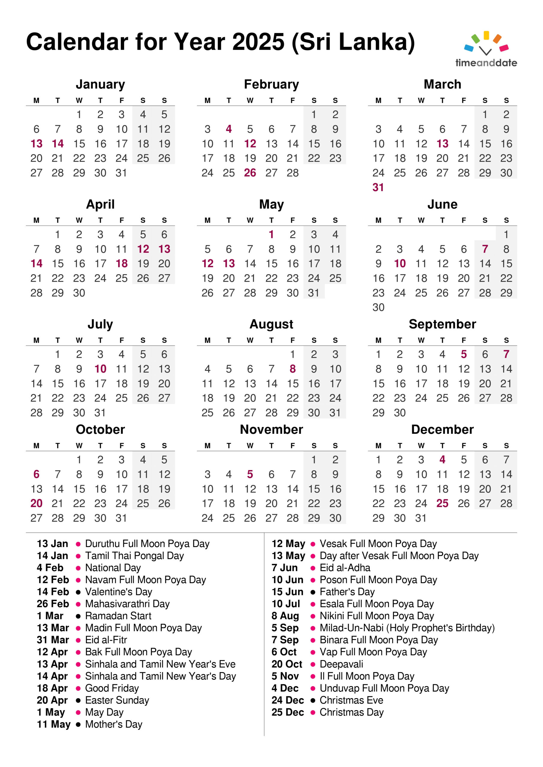 2025 Calendar Sri Lanka Printable Pdf | Sinhala Tamil English for November Calendar 2025 Sri Lanka