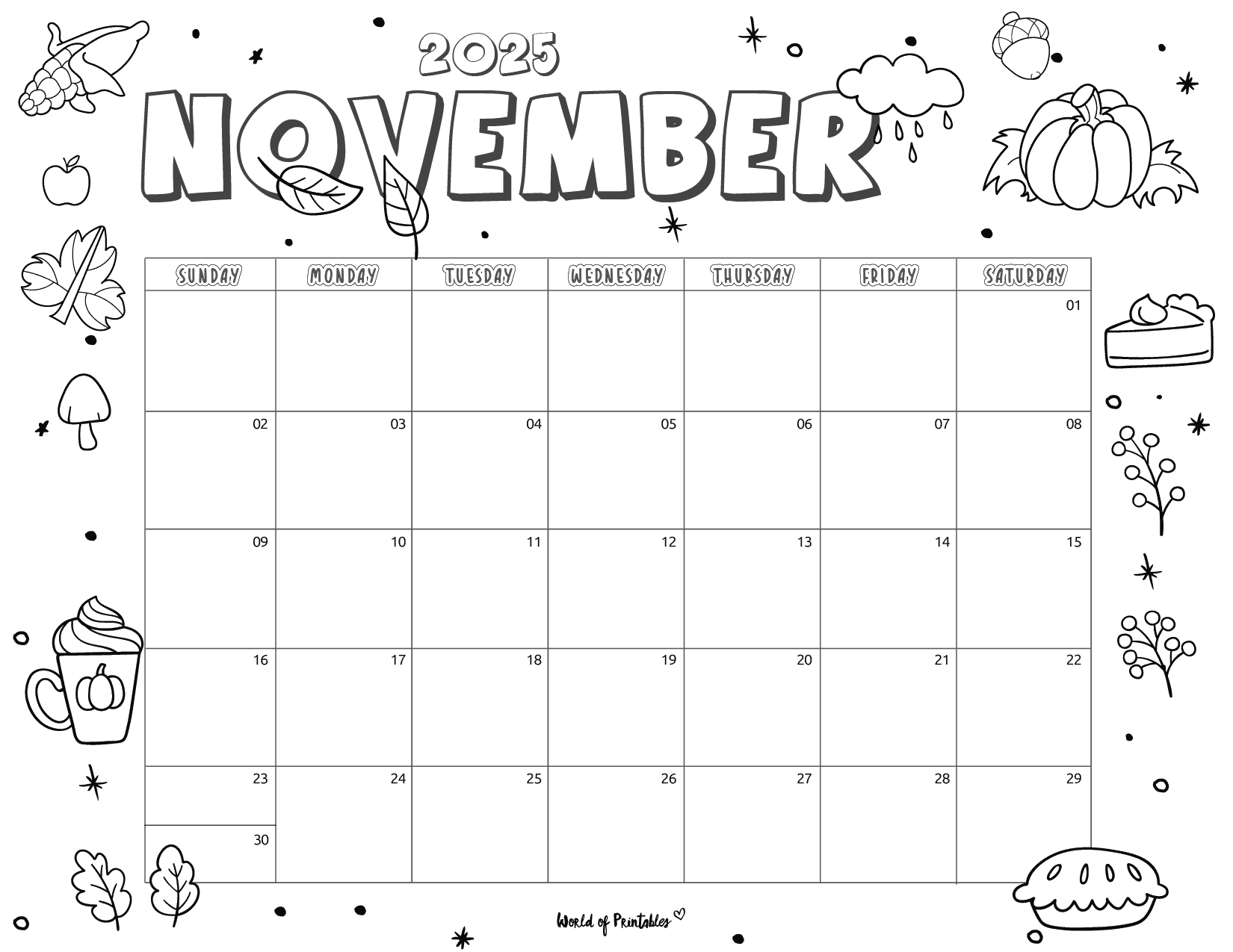 2025 Coloring Calendar - Free Printables - World Of Printables inside November 2025 Kids Coloring Calendar