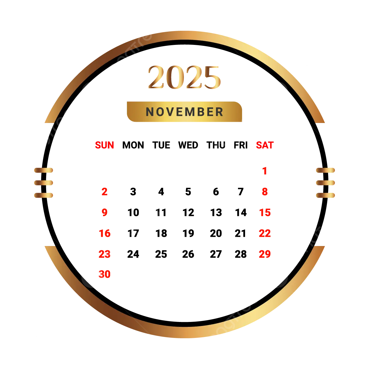 2025 November Month Calendar With Golden And Black Vector, Monthly inside November 2025 Calendar Png
