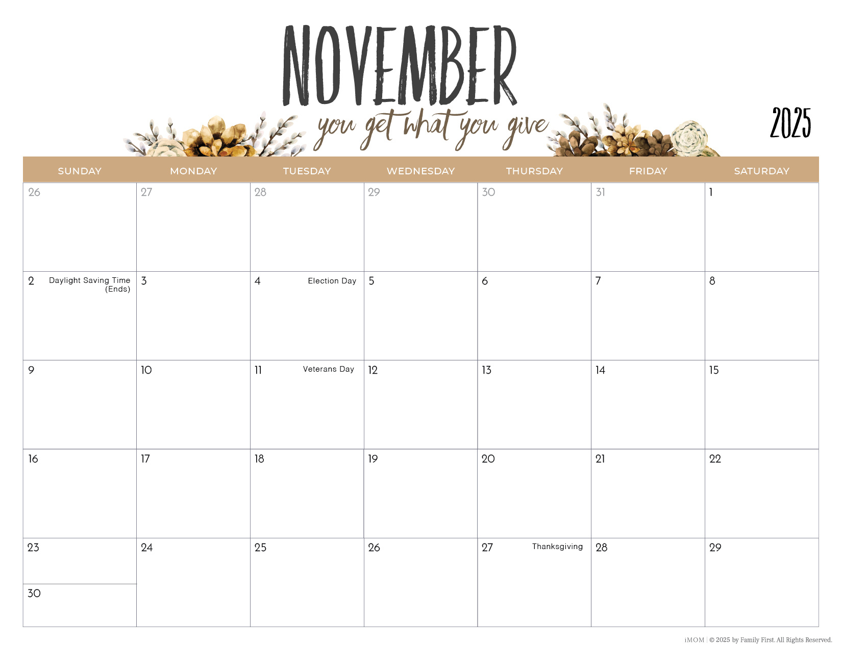 2025 Printable Calendars2025-2026 Printable Calendars For Moms - Imom within November Calendar With Holidays Printable 2025