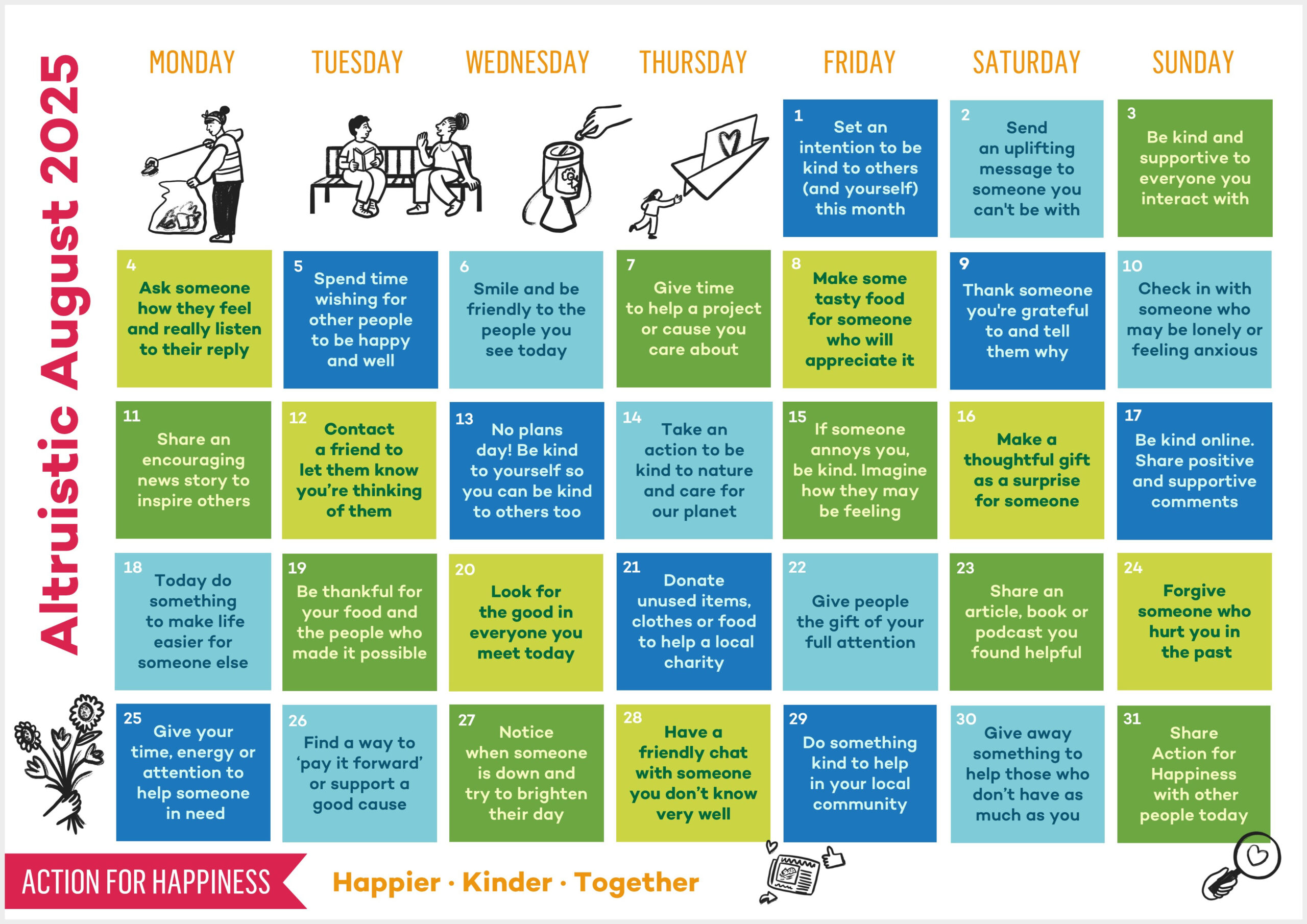 Altruistic August | Action For Happiness for Action For Happiness November 2025 Calendar