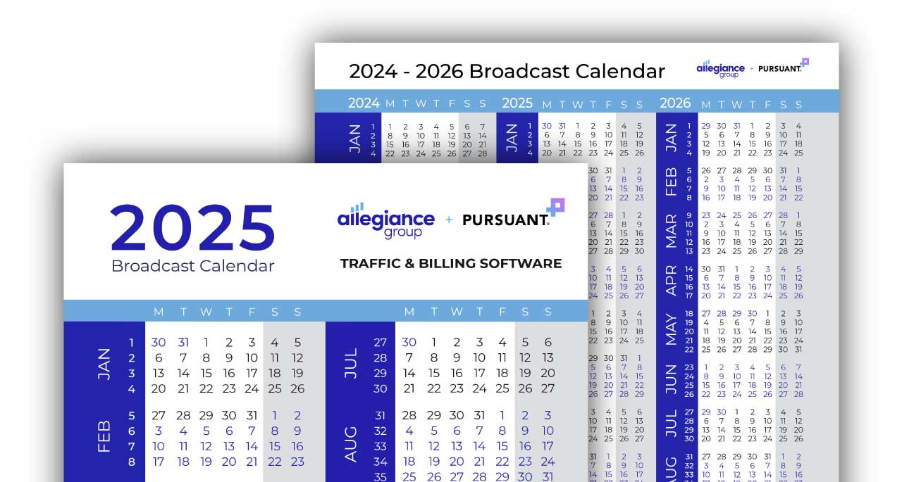 Broadcast Calendar 2025 - Allegiance Group + Pursuant | inside November 2025 Broadcast Calendar