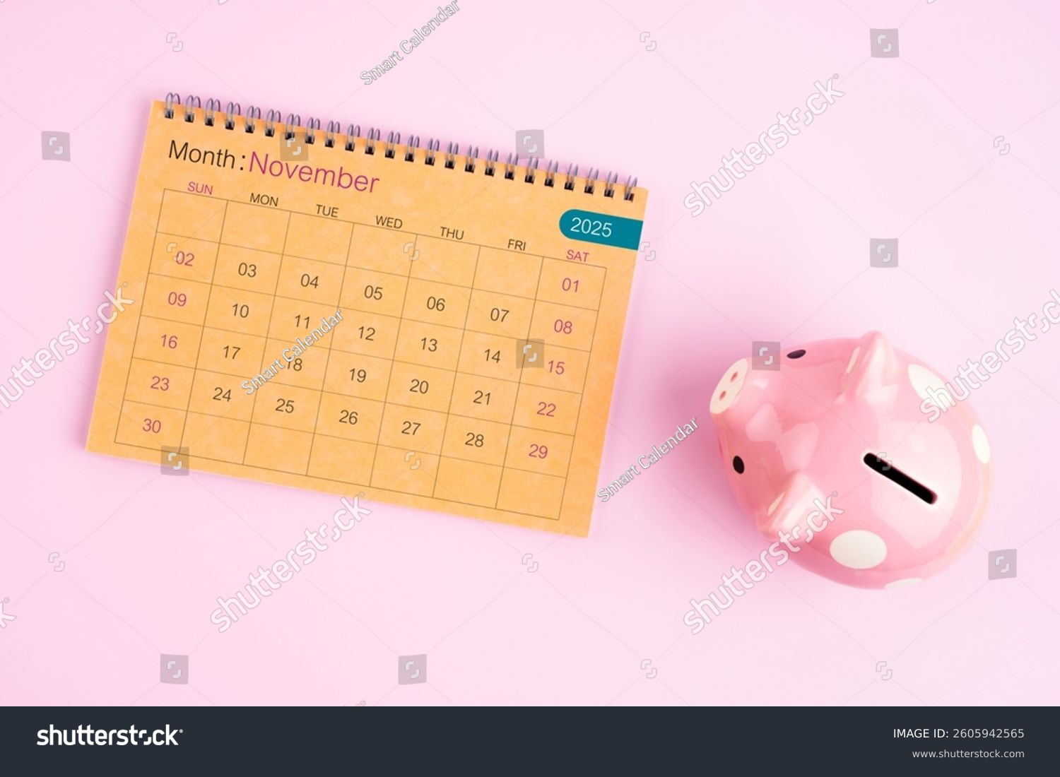 Brown Desk Calendar November 2025 Pink Stock Photo 2605942565 intended for November 2025 Bank Calendar