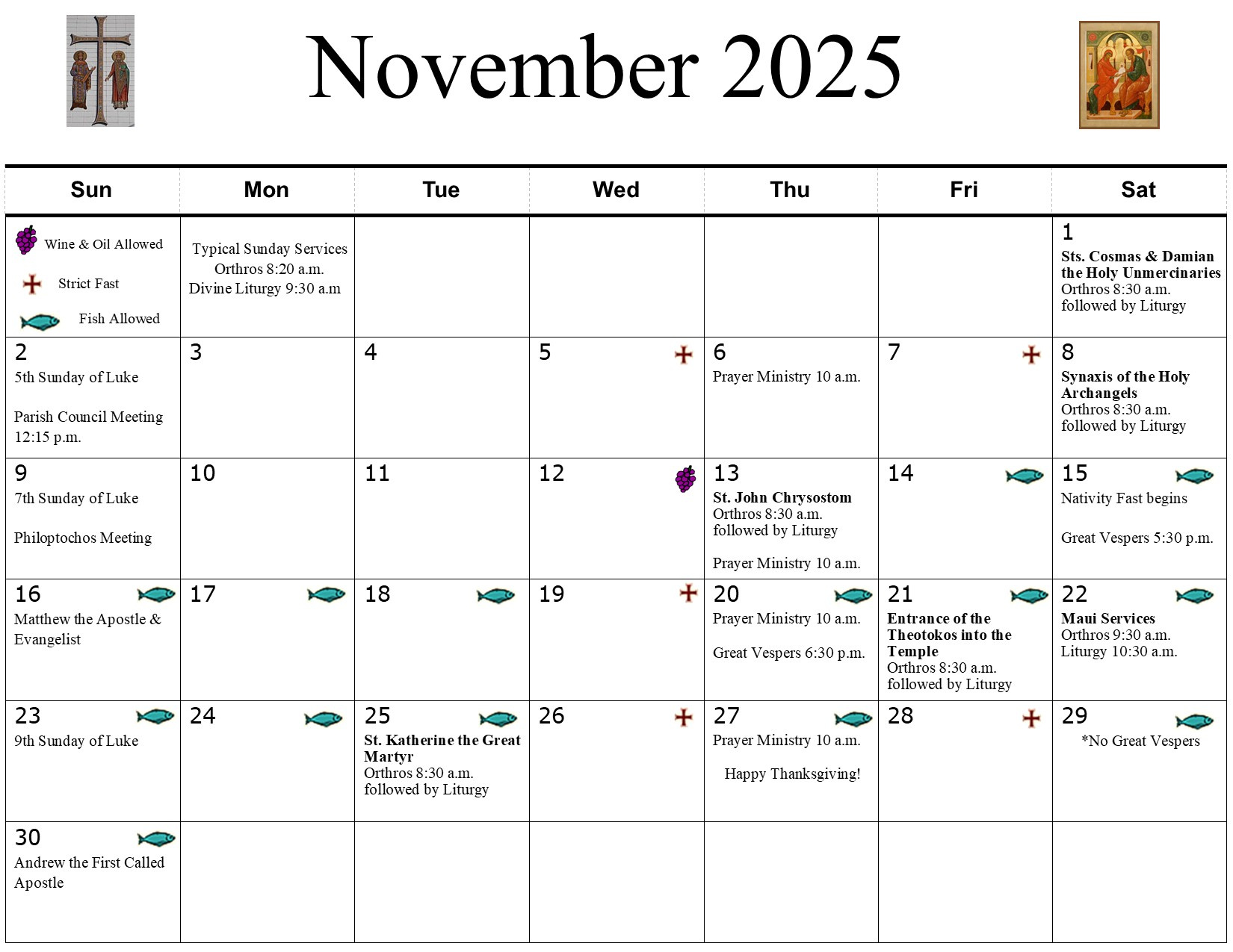 Bulletins &amp;amp; Calendars | Ss. Constantine &amp;amp; Helengreek Orthodox within November 2025 Catholic Calendar