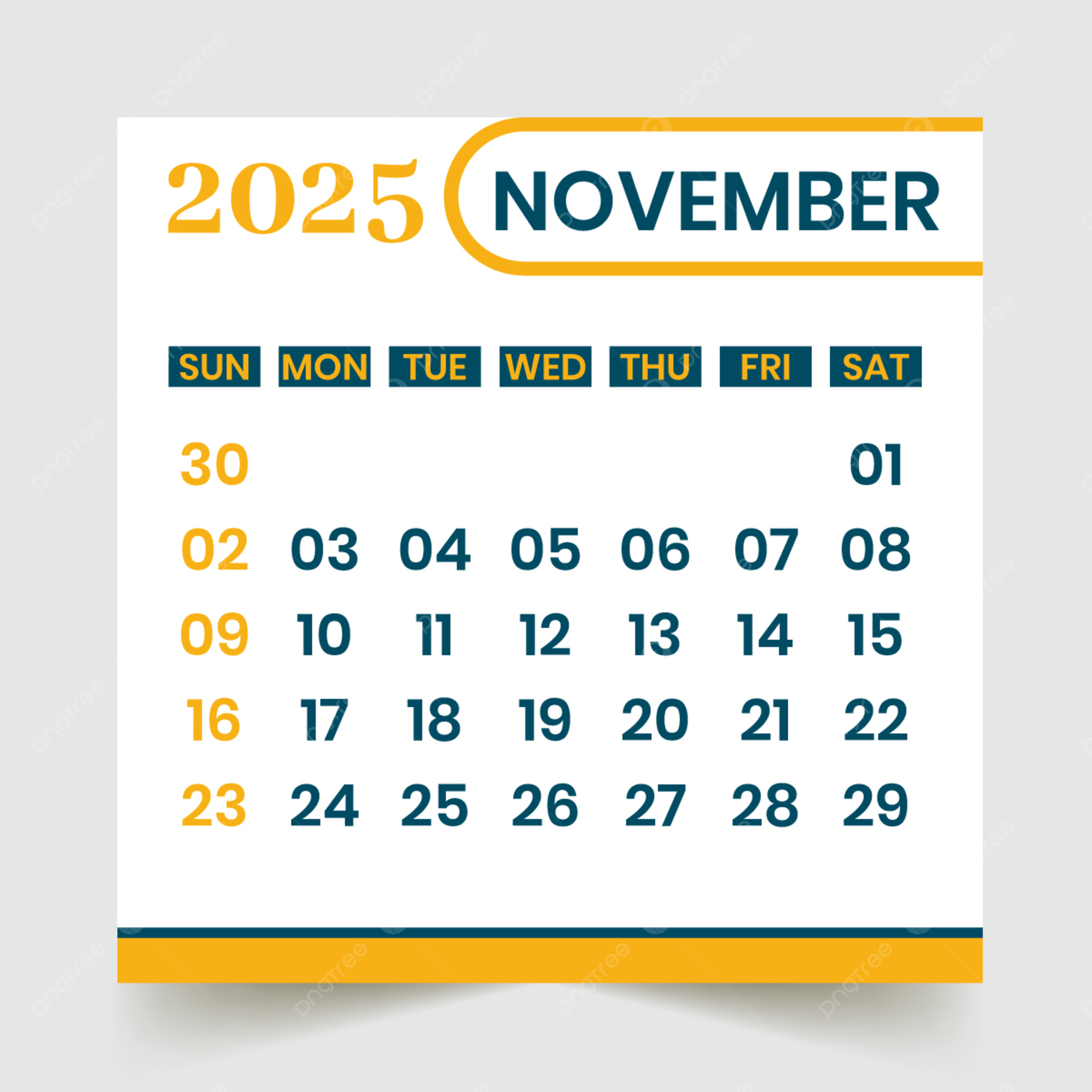 Calendar 2025 Month Of November Vector Template Download On Pngtree pertaining to November 23 2025 Calendar