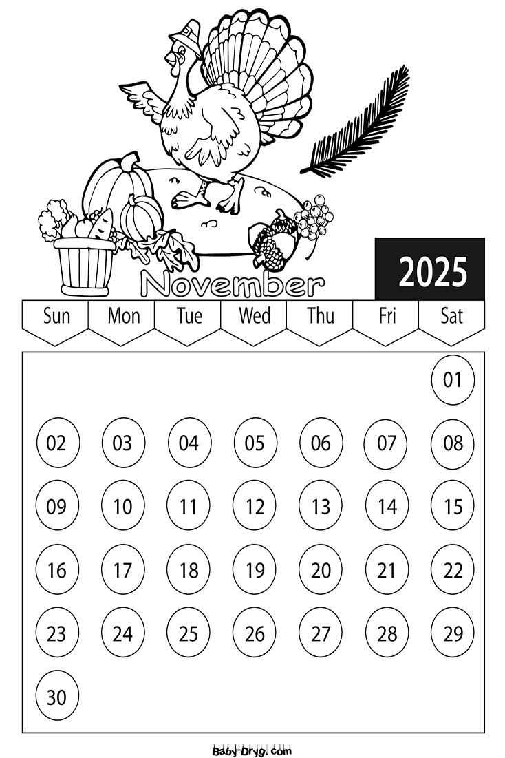 Calendar 2025 November Picture | Coloring Calendar 2025 Year with November Coloring Calendar 2025