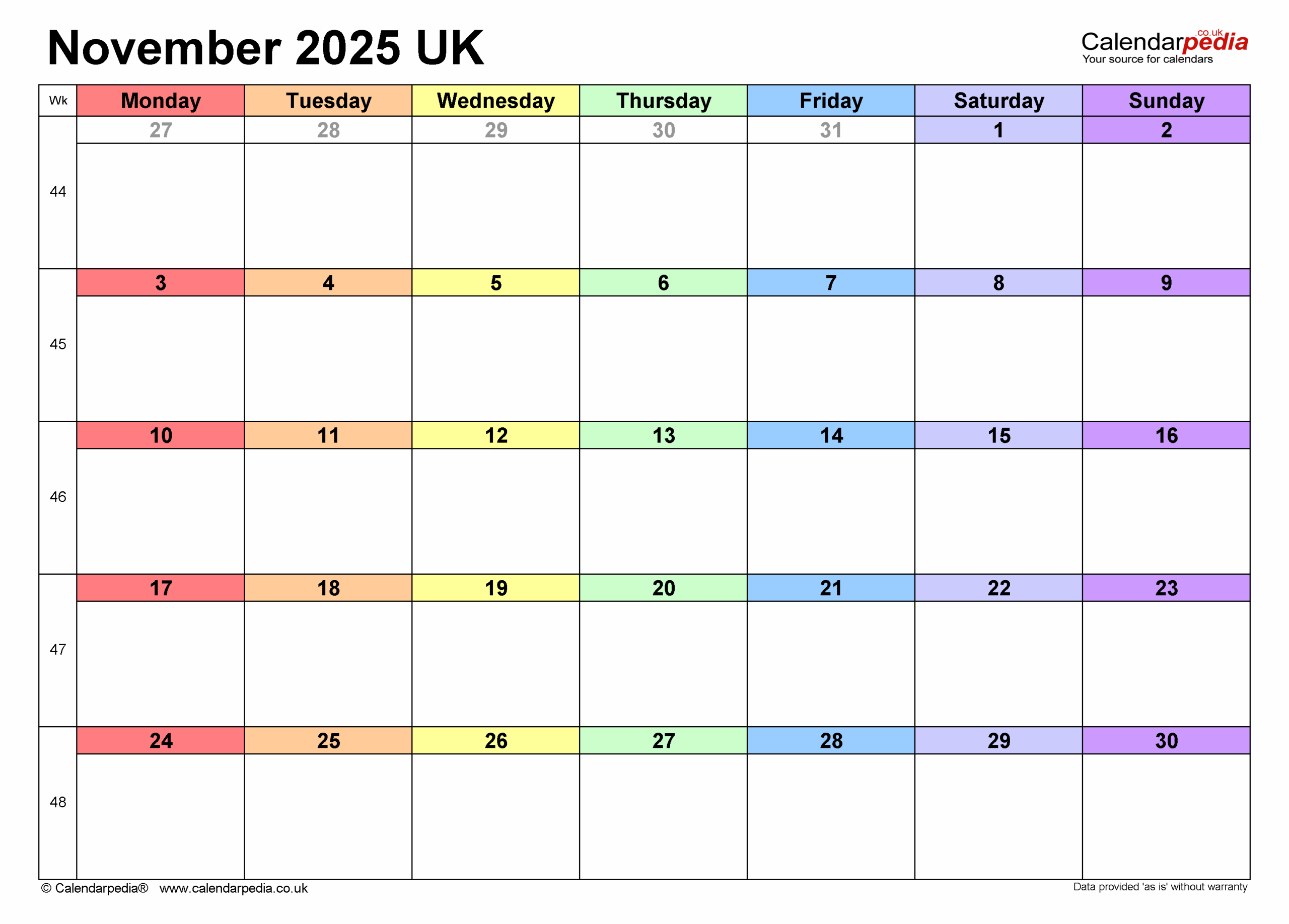 Calendar November 2025 Uk With Pdf, Excel And Word Templates regarding November 2025 Calendar with Bank Holidays