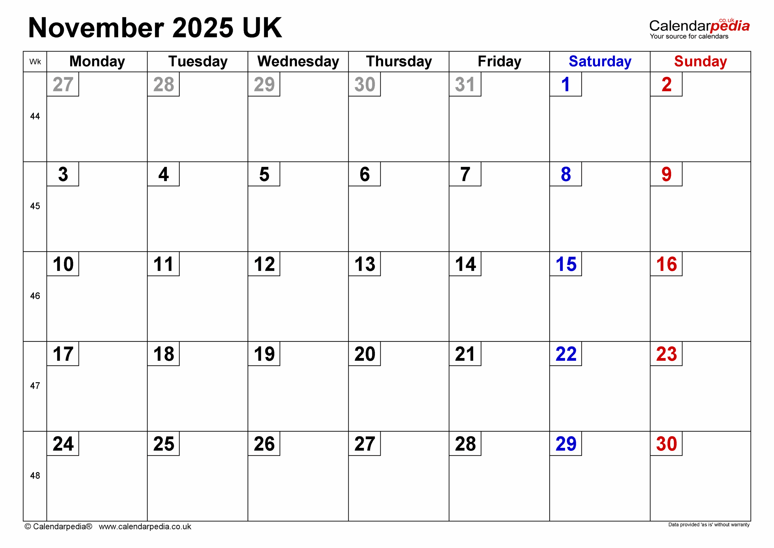 Calendar November 2025 Uk With Pdf, Excel And Word Templates within November 2025 Calendar With Bank Holidays