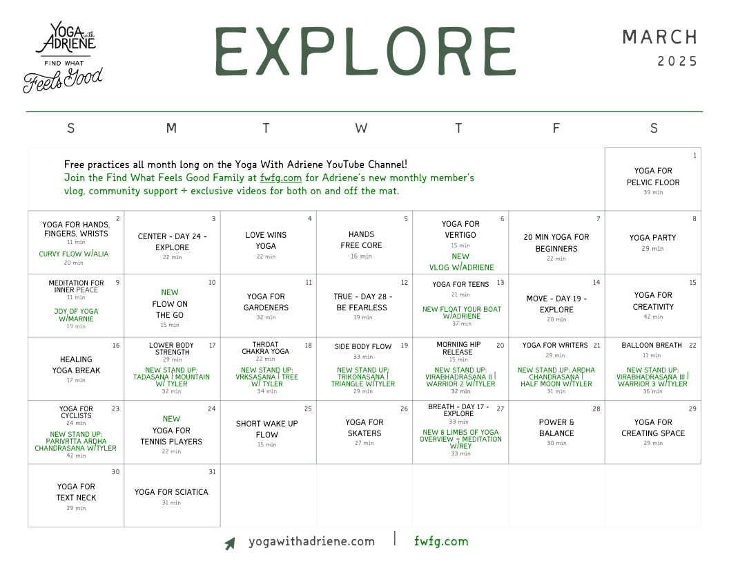 Calendar pertaining to Yoga With Adriene Calendar November 2025