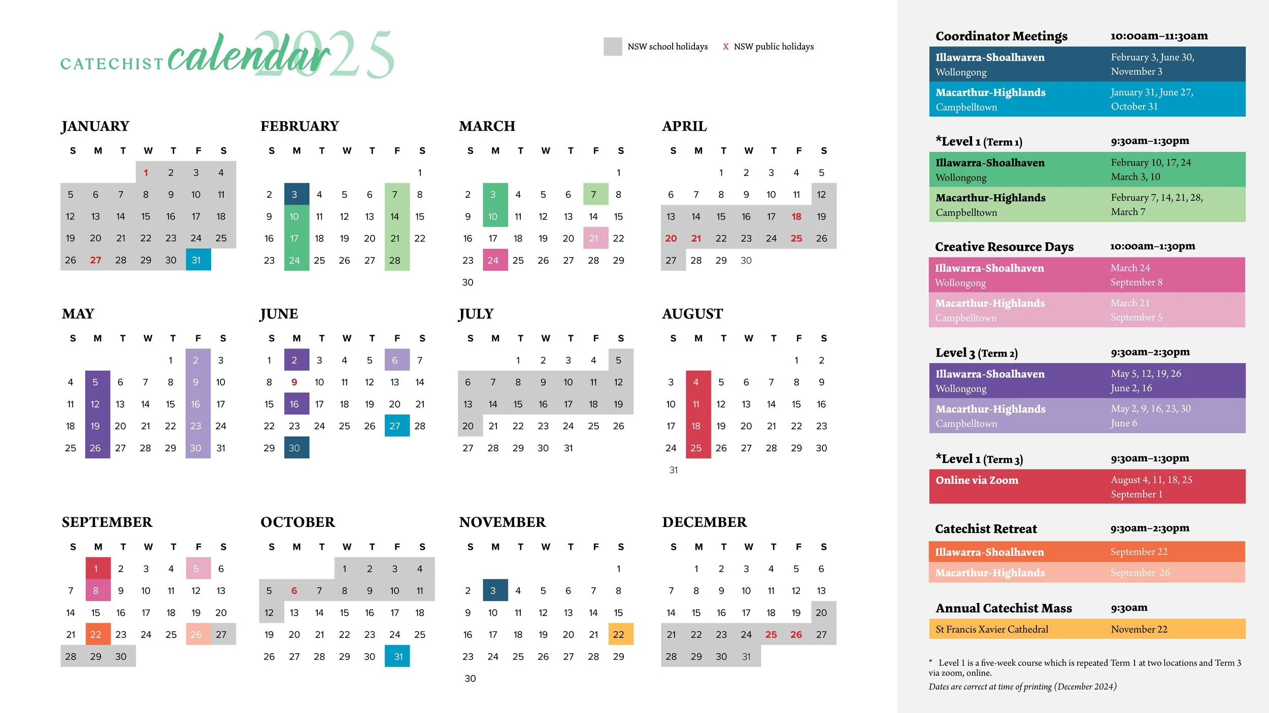 Catechist Calendar 2025 — Catholic Sre Diocese Of Wollongong within November 2025 Catholic Calendar