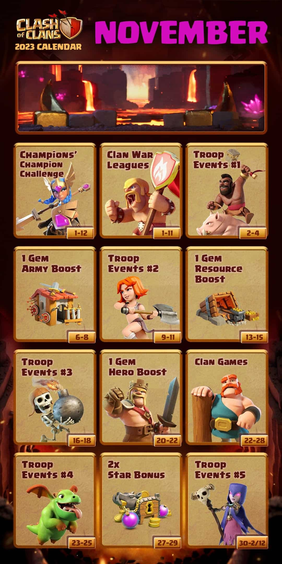 Clash Of Clans: November 2023 Events Calendar - Clashdaddy with regard to Clash of Clans November 2025 Calendar