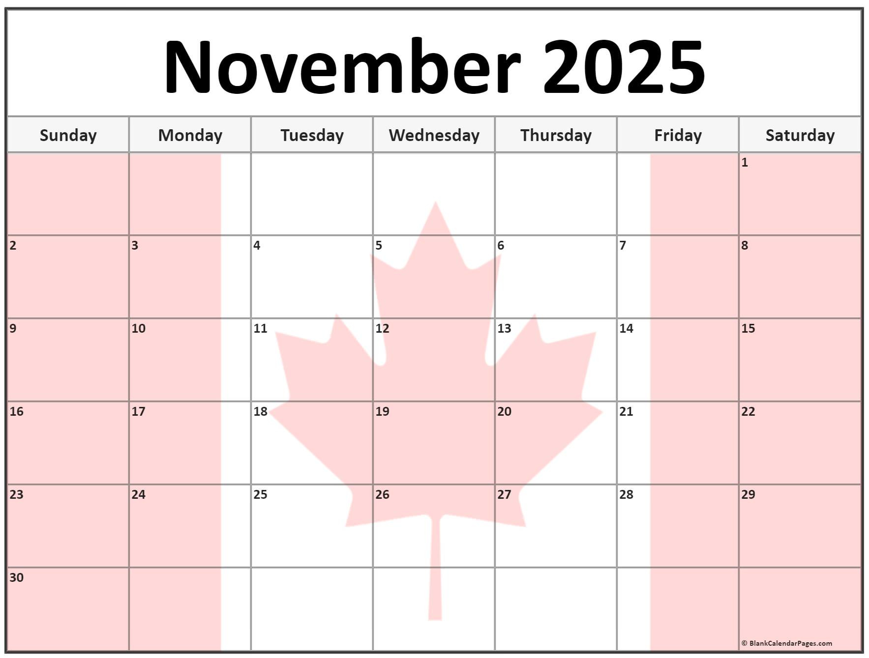 Collection Of November 2025 Photo Calendars With Image Filters. with November Calendar 2025 Canada