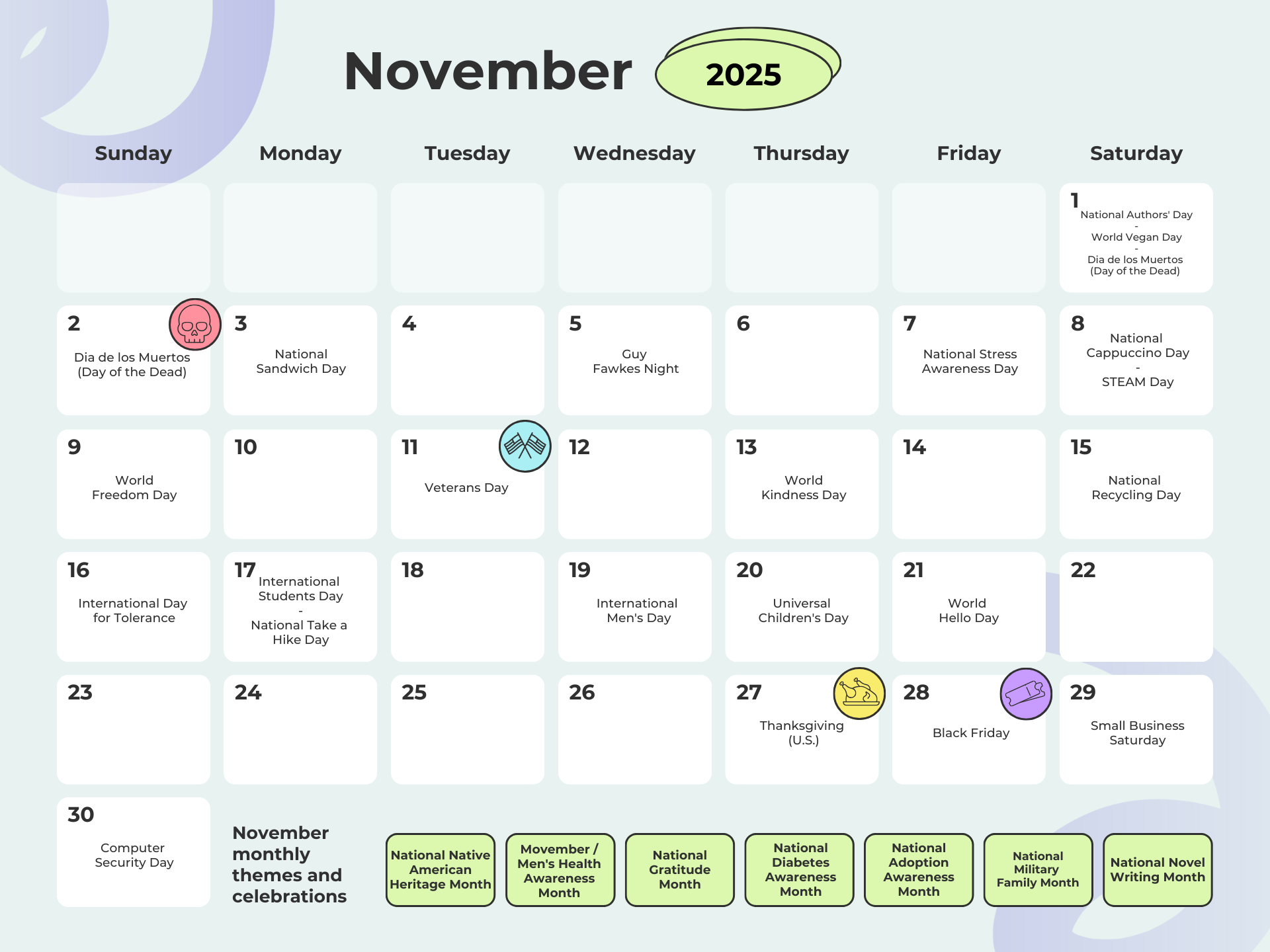 Complete 2025 Social Media Holidays Calendar [250+ Dates] inside November Social Media Calendar 2025