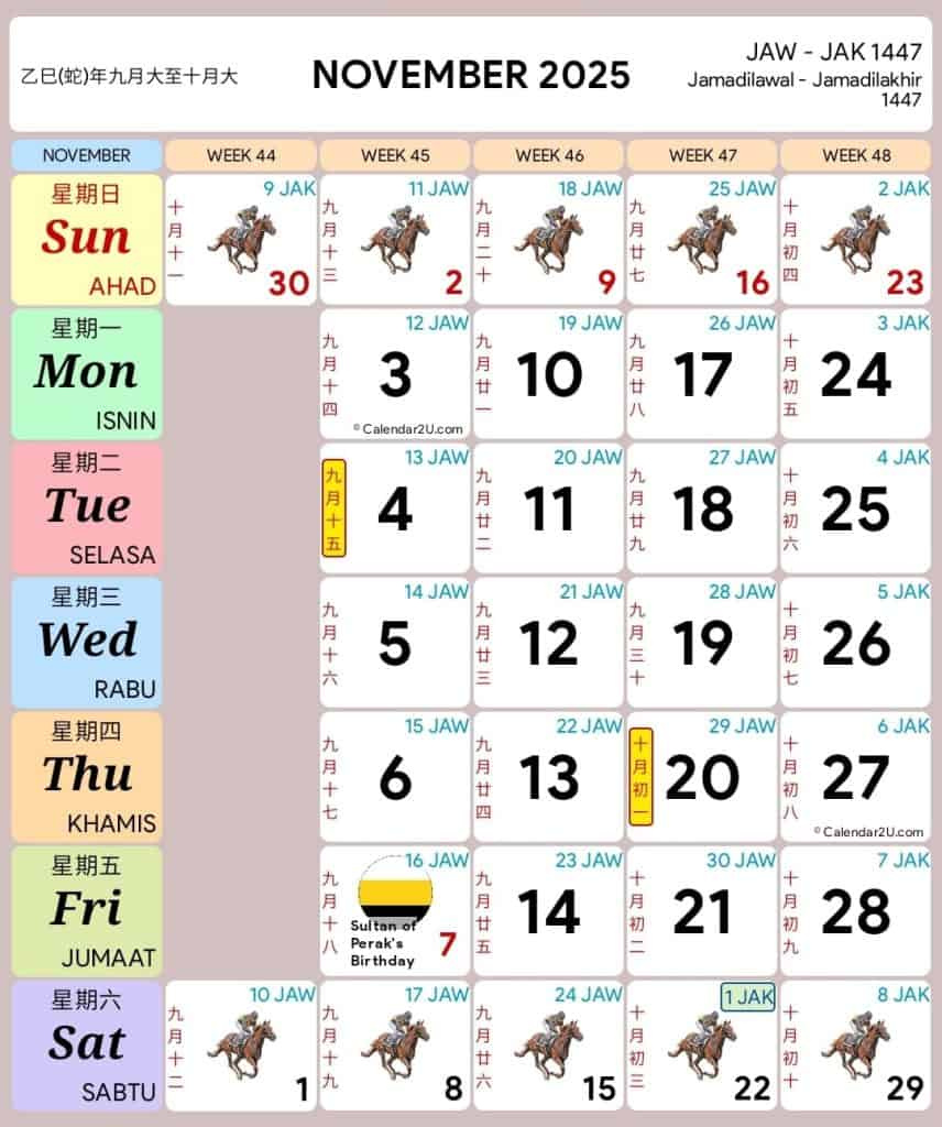 Cuti Umum 2025 & Cuti Sekolah Malaysia Kpm in Calendar Kuda November 2025