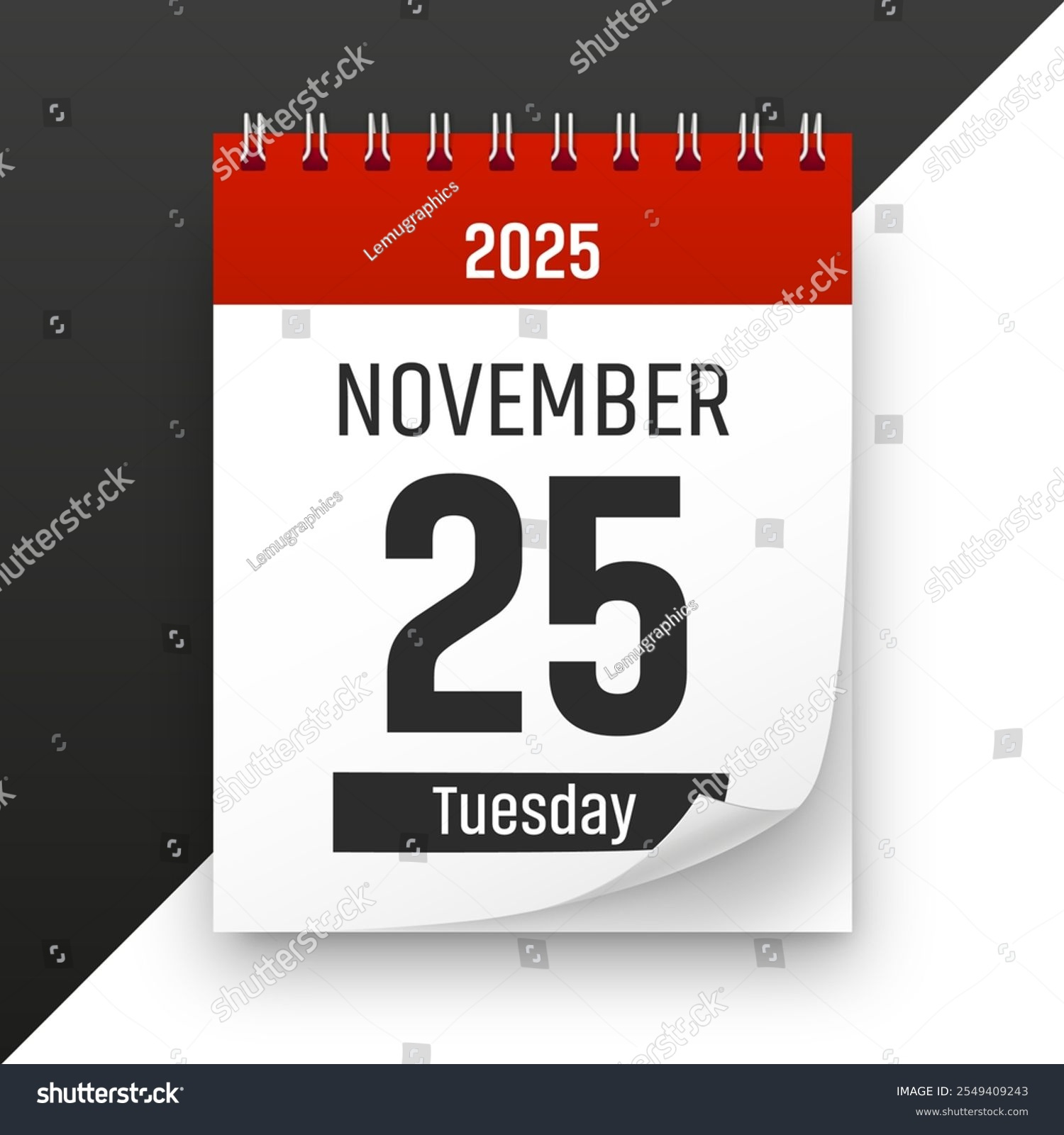Date 25 November 2025 Year Realistic Stock Illustration 2549409243 intended for November 2025 Day Calendar