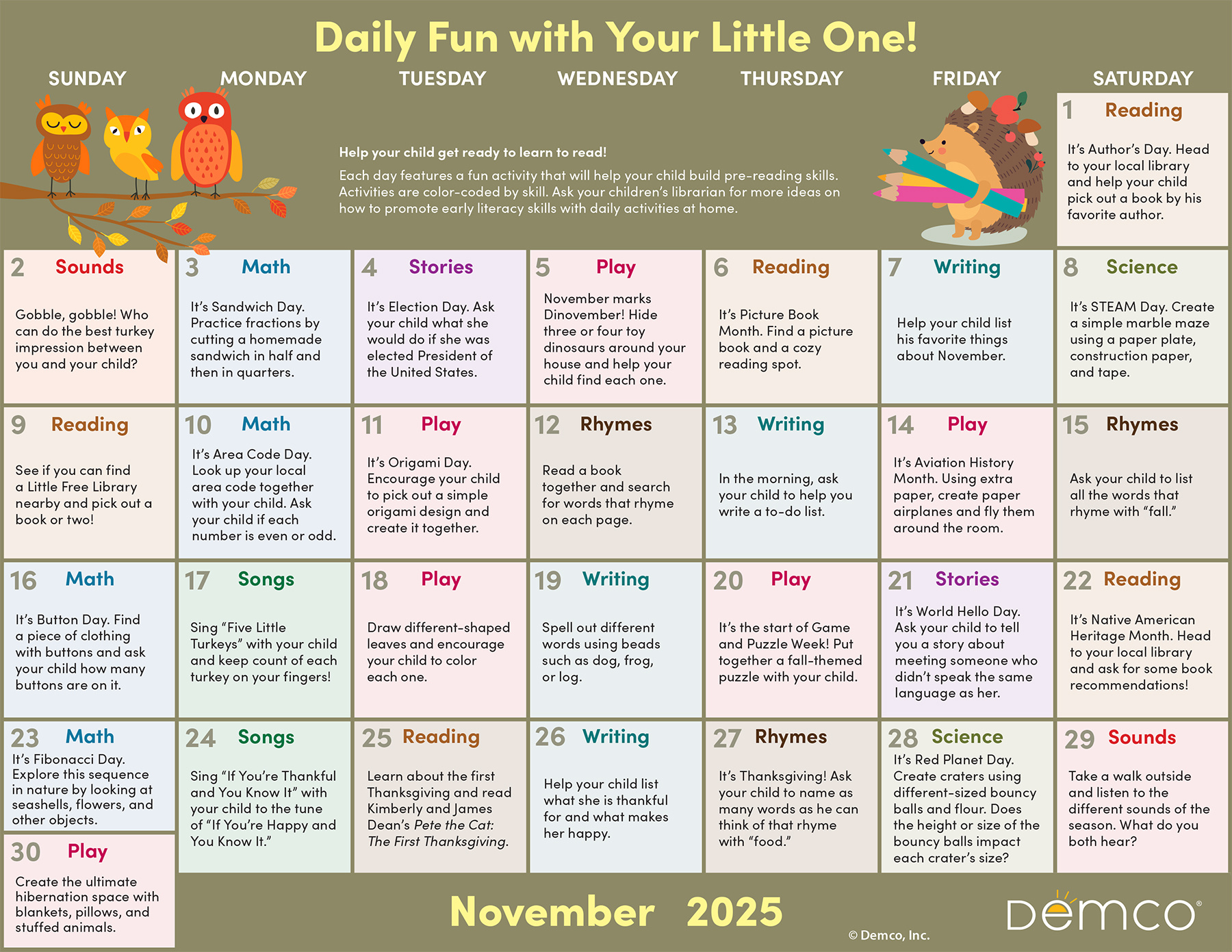 Early Literacy Activities — November 2025: Activities, Books, And intended for November 2025 Activity Calendar