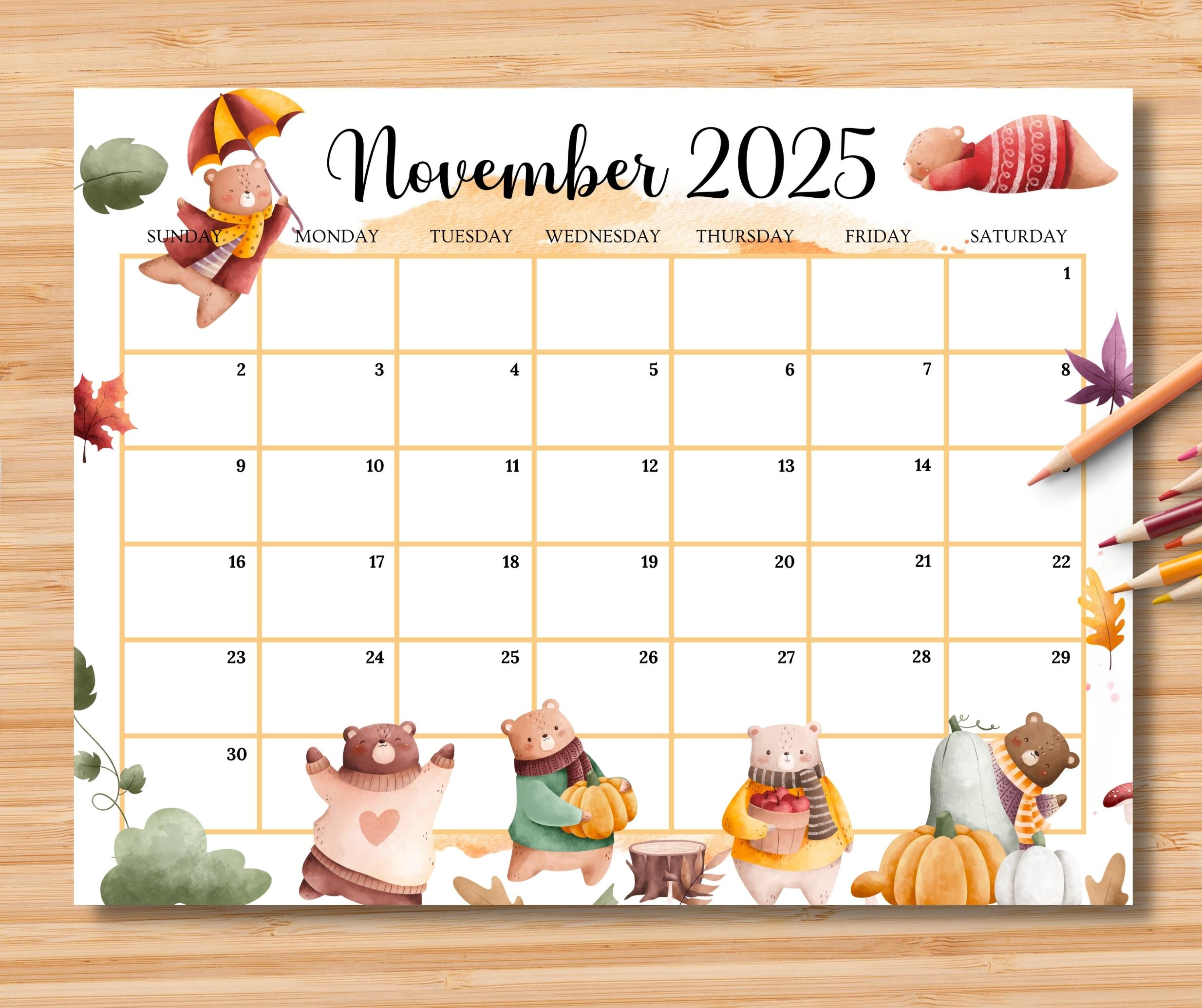 Editable November 2025 Calendar, Beautiful Autumn Planner W/Cute with regard to Calendar November 2025 Editable