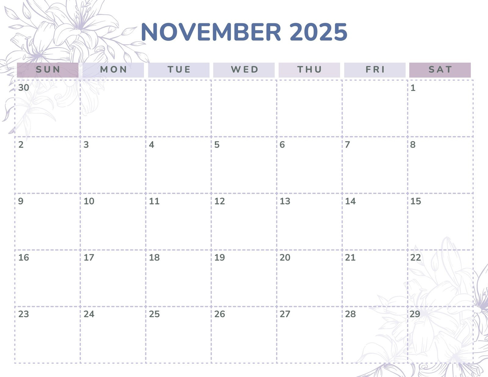 Free And Customizable November Templates intended for November Calendar 2025 Template