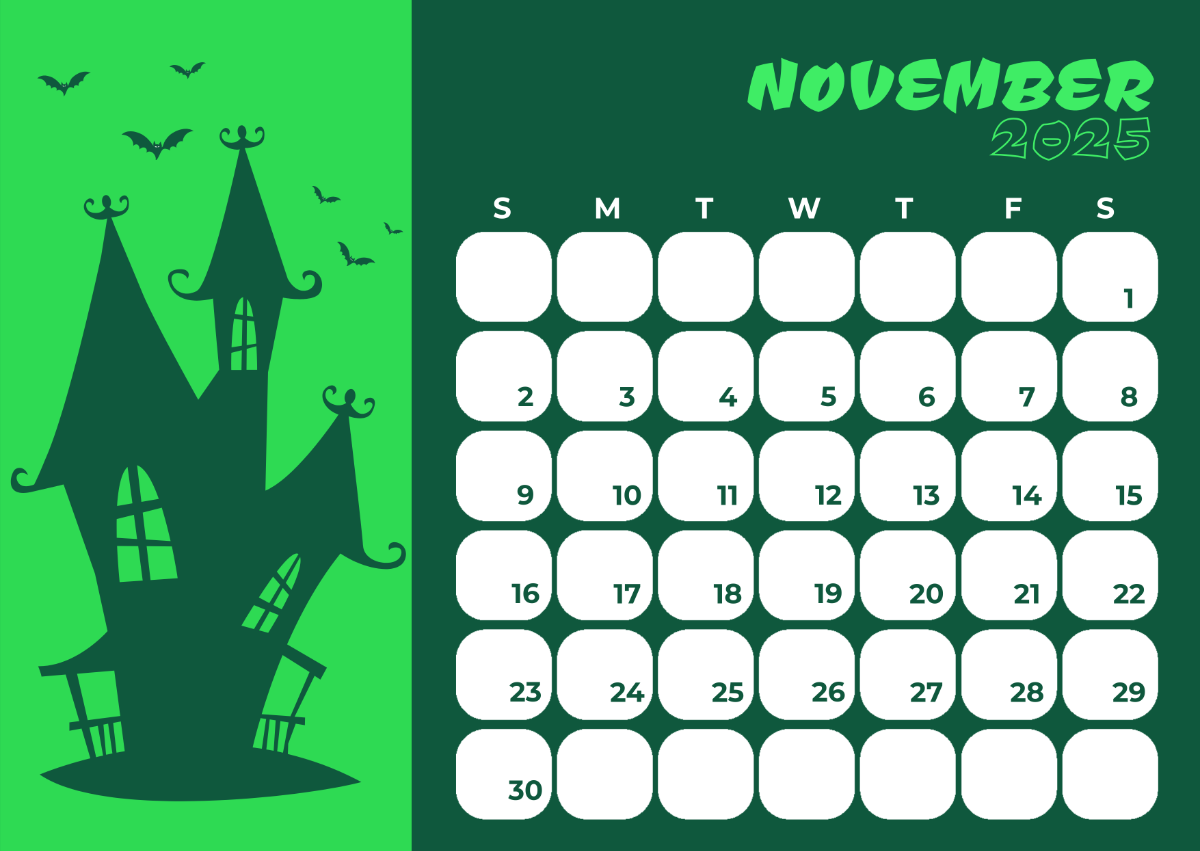 Free Green November 2025 Event Calendar Template To Edit Online within Event Calendar November 2025