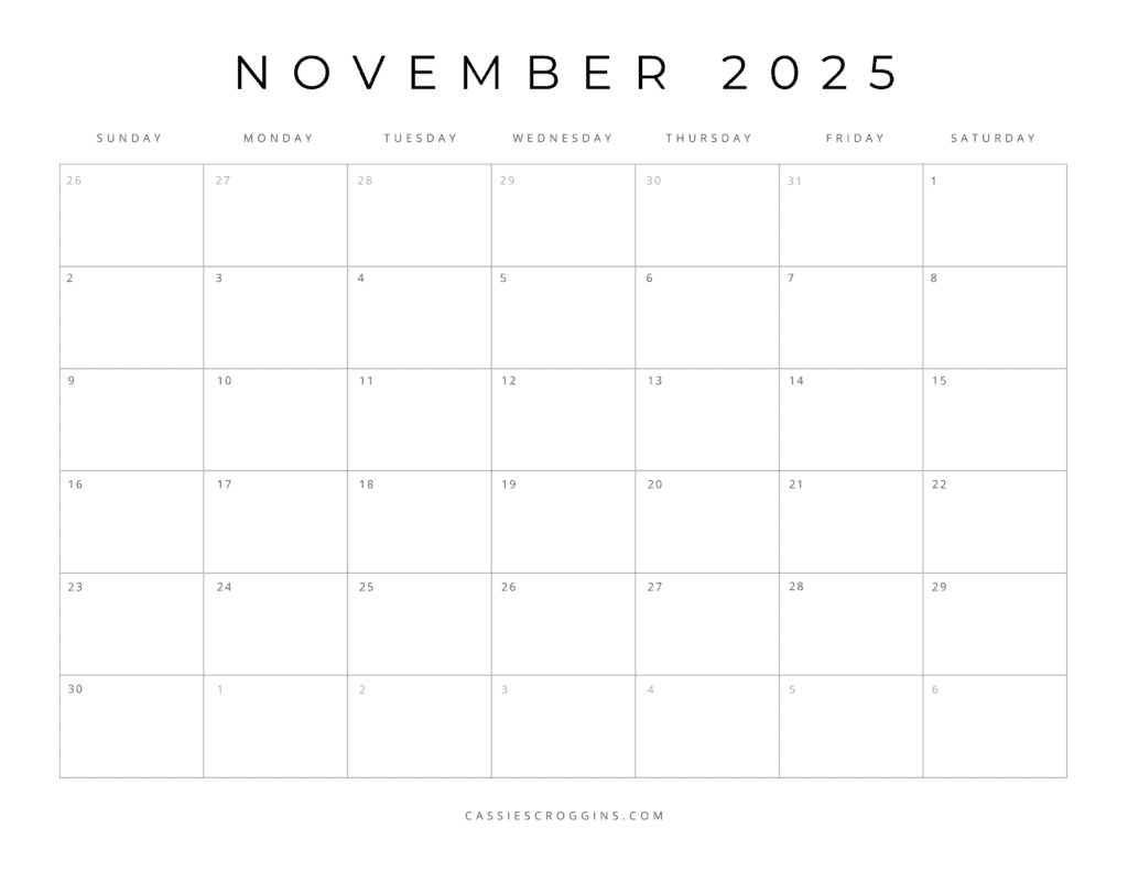Free Printable 2025 Blank Calendar Templates (All 12 Months) throughout November Calendar 2025 Blank Printable