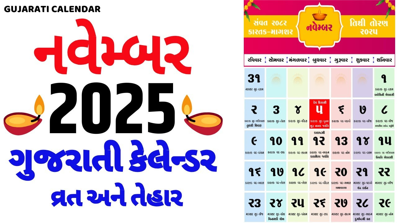 Gujarati Calendar 2025 November | ગુજરાતી કેલેન્ડર 2025 | November 2025  Gujarati Calendar in November Gujarati Calendar 2025
