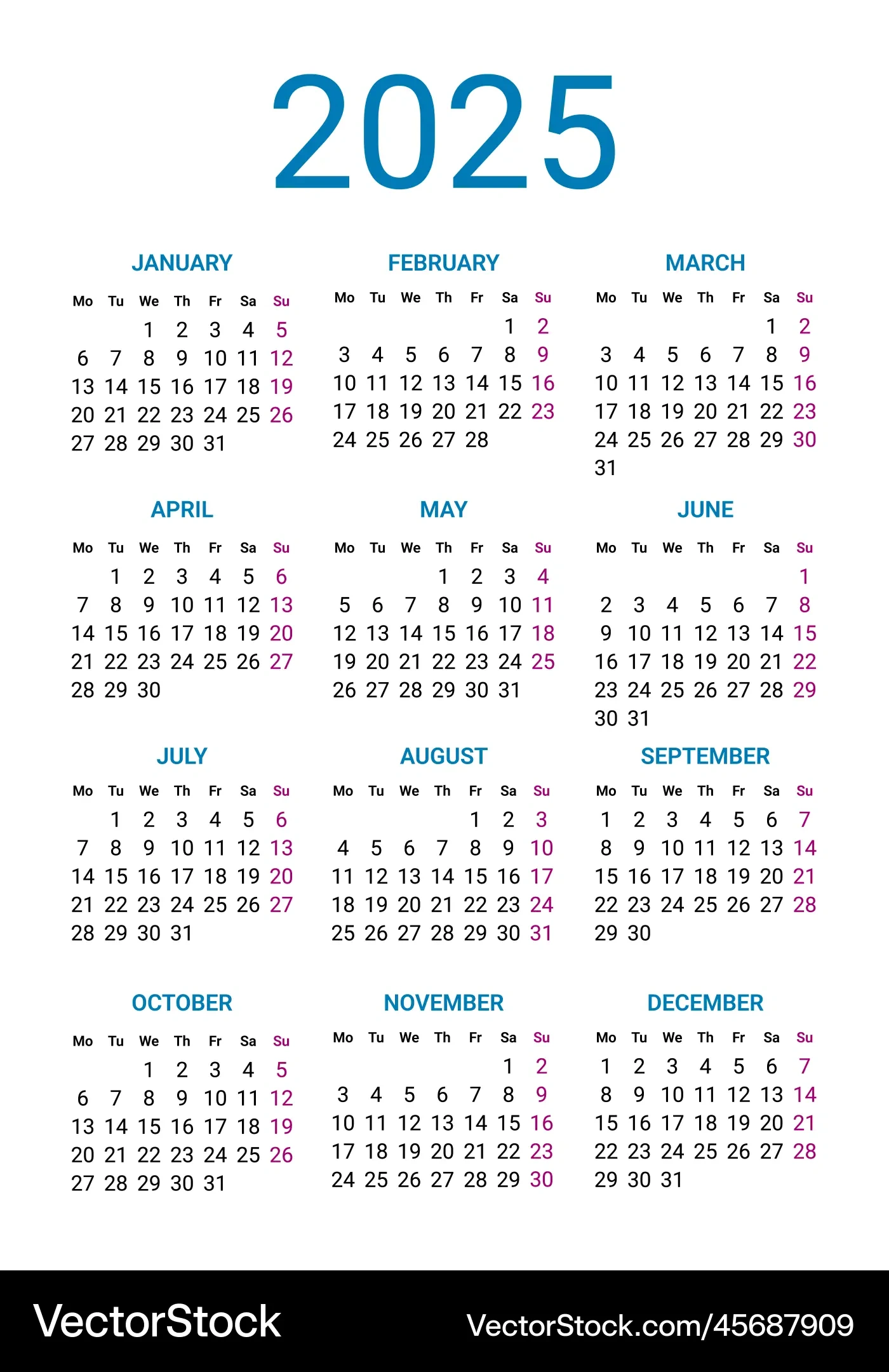 Kalender 2025 Jahre Design Vorlage Woche Beginnt Vektorbild with Google Calendar Week of 24 November 2025