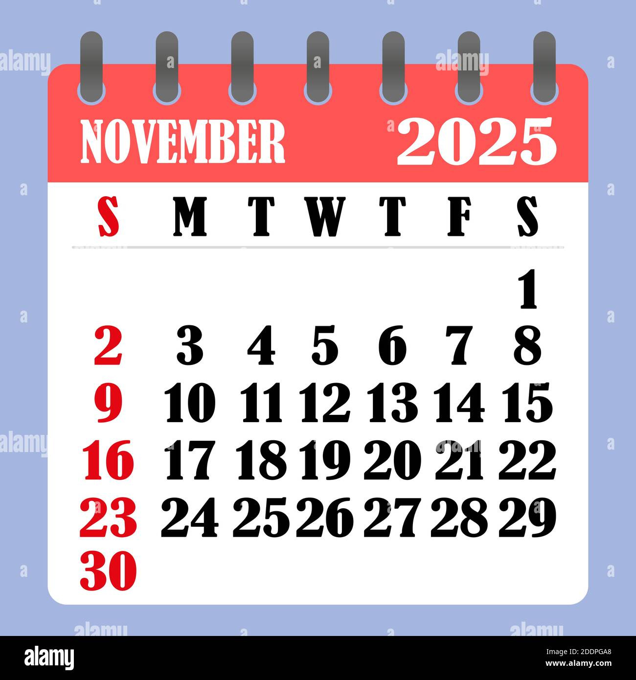 Letter Calendar For November 2025. The Week Begins On Sunday. Time in Show Calendar November 2025