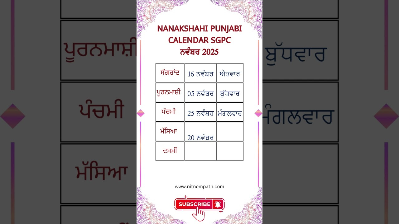 Nanakshahi Calendar 2025 November #Nanakshahicalendar2025 - Youtube throughout Nanakshahi Calendar 2025 November