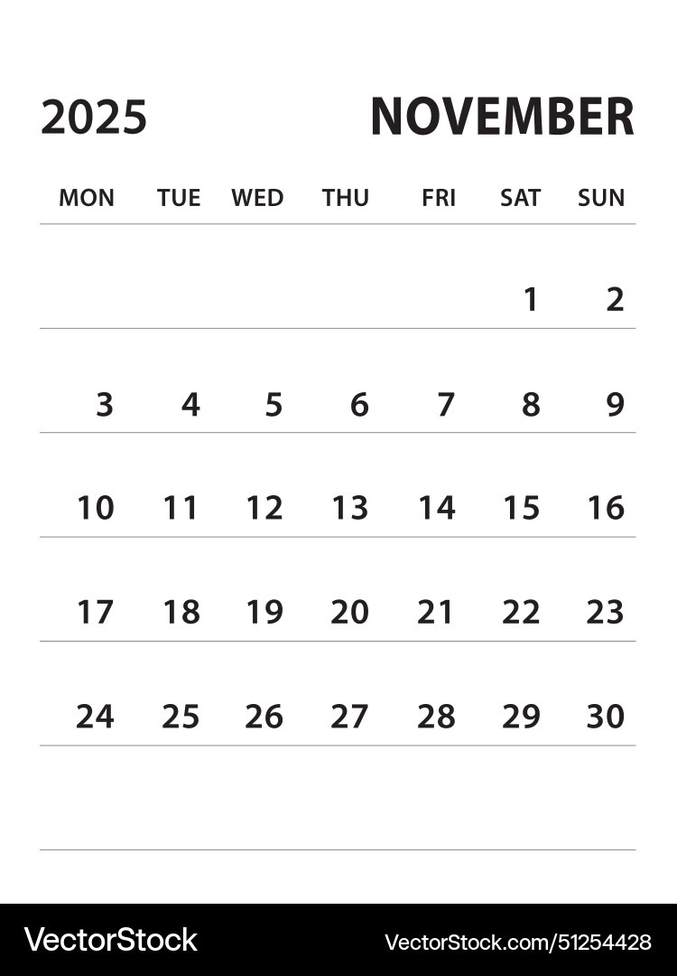 November 2025-Calendar 2025 Vorlage Lizenzfreier Vektor with November 2025 Calendar Black