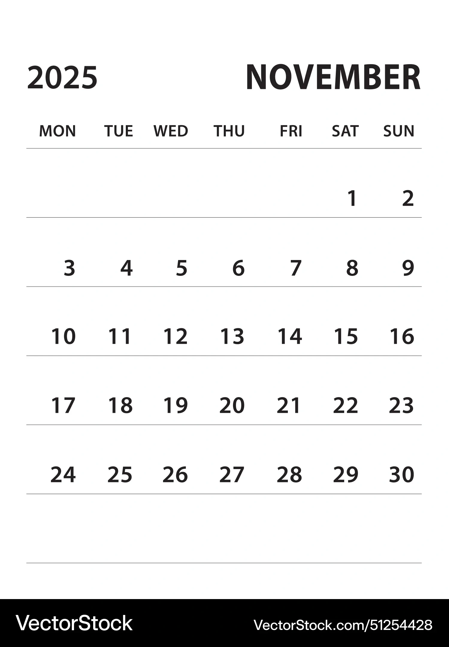 November 2025-Calendar 2025 Vorlage Lizenzfreier Vektor within Next Year November Calendar 2025