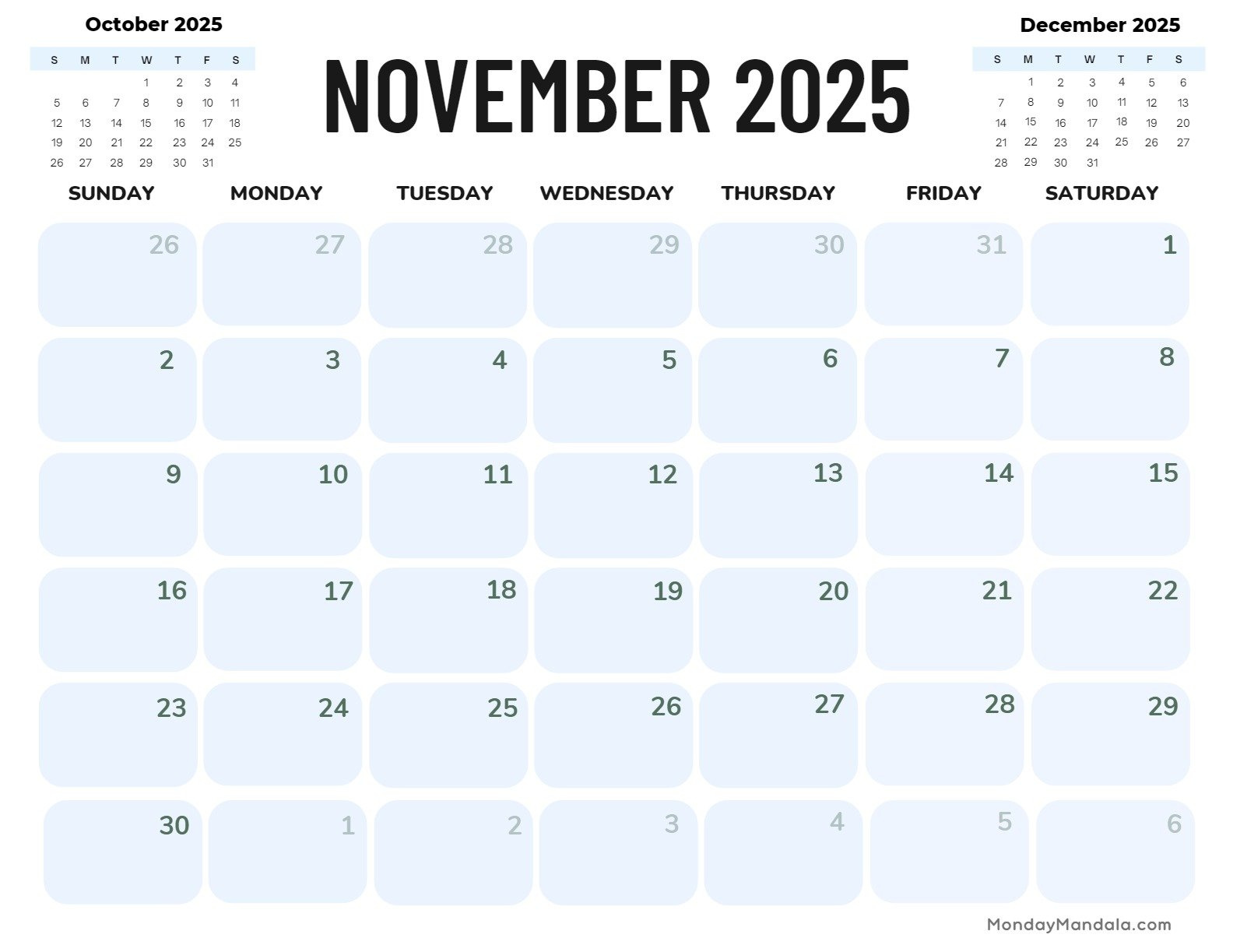 November 2025 Calendar (52 Free Pdf Printables) with General Blue November 2025 Calendar