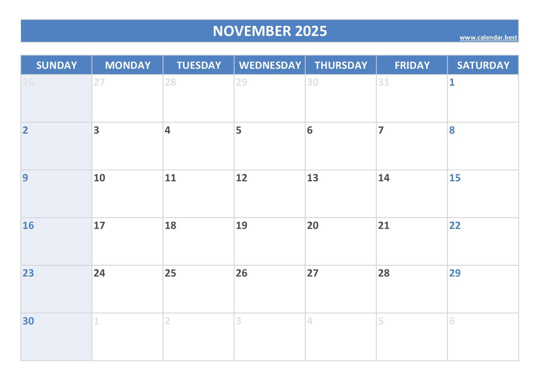 November 2025 Calendar -Calendar.best regarding November 2025 Calendar Veterans Day