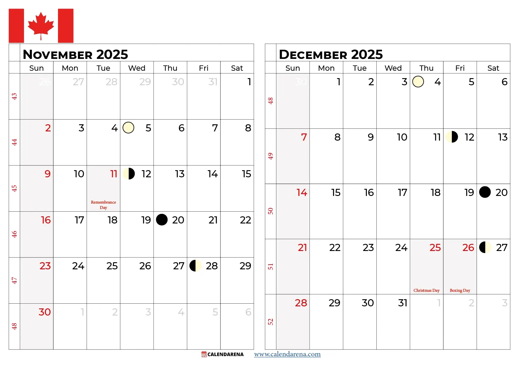 November 2025 Calendar Canada: Free Printables & Holidays with November National Days Canada 2025