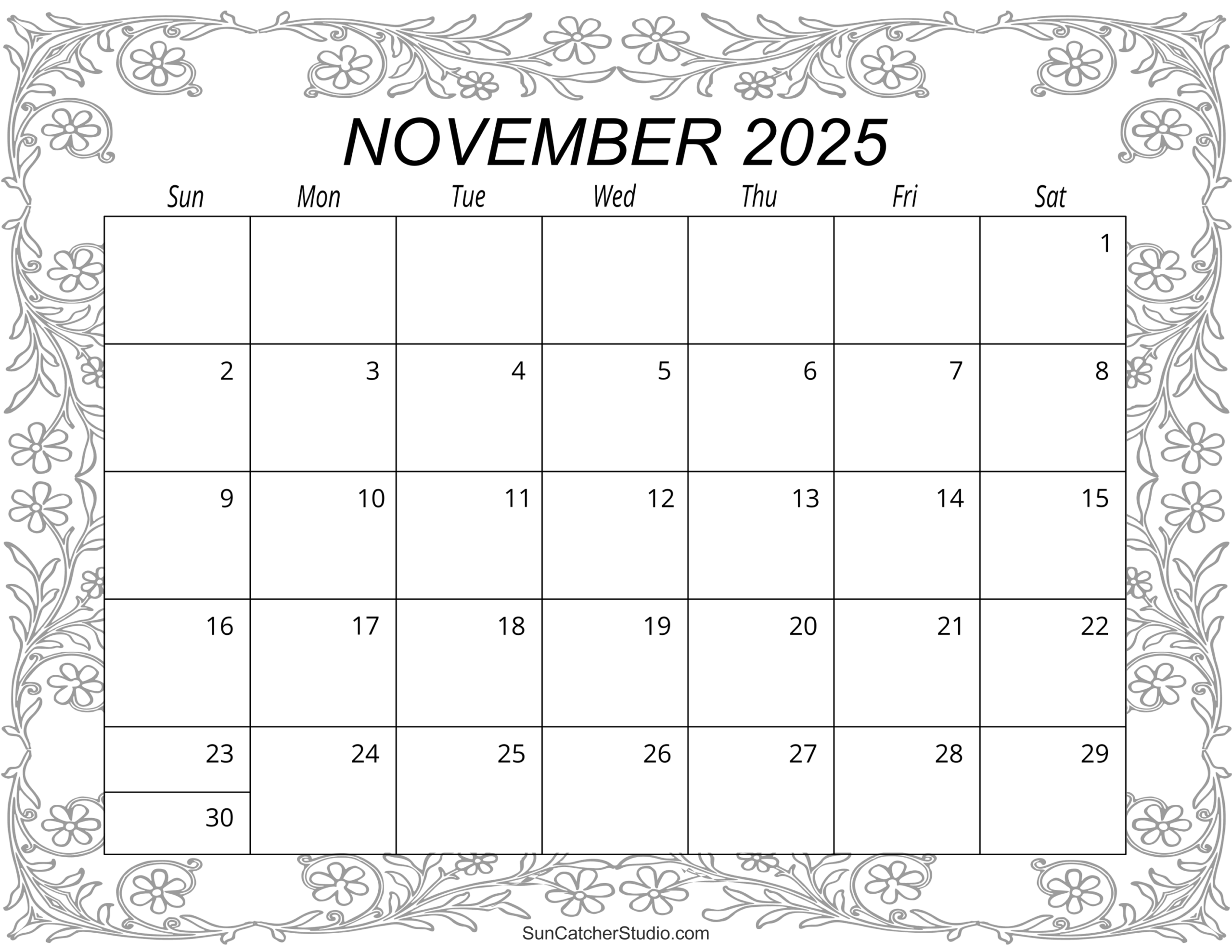 November 2025 Calendar (Free Printable) – Free Printables for November Calendar Editable 2025