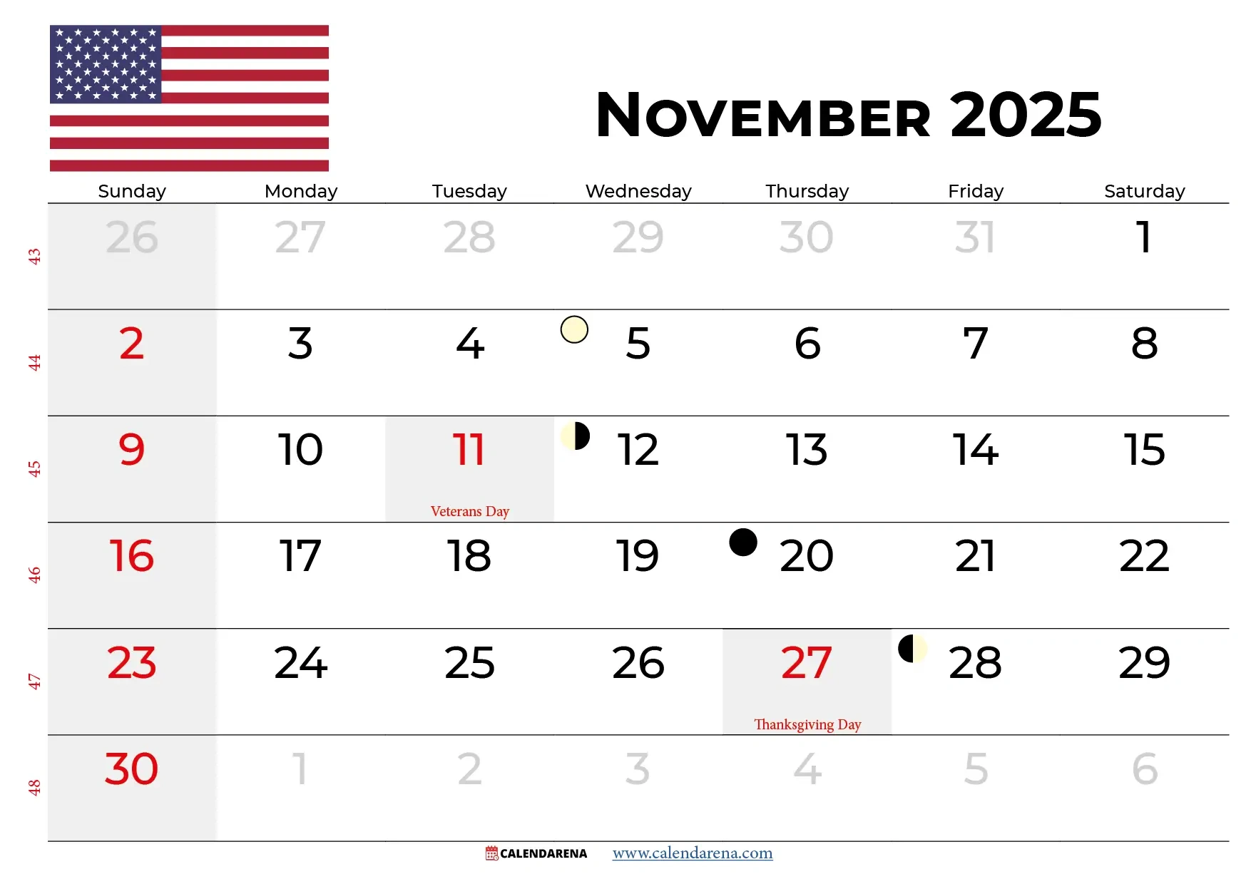 November 2025 Calendar - Free Printable & Online with November 2025 USA Calendar