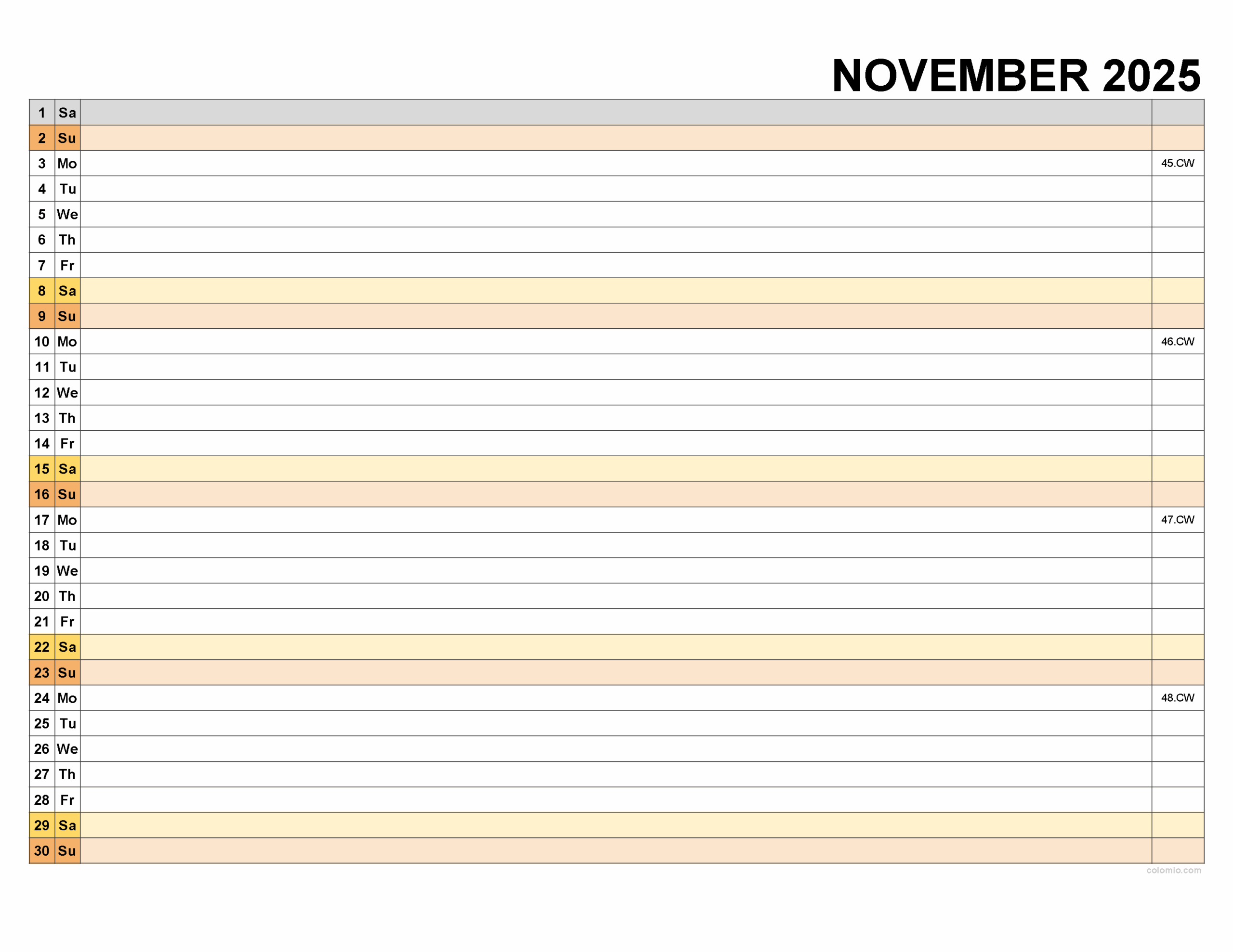 November 2025 Calendar | Free Printable Pdf, Xls And Png inside November 2025 Calendar with Lines Printable