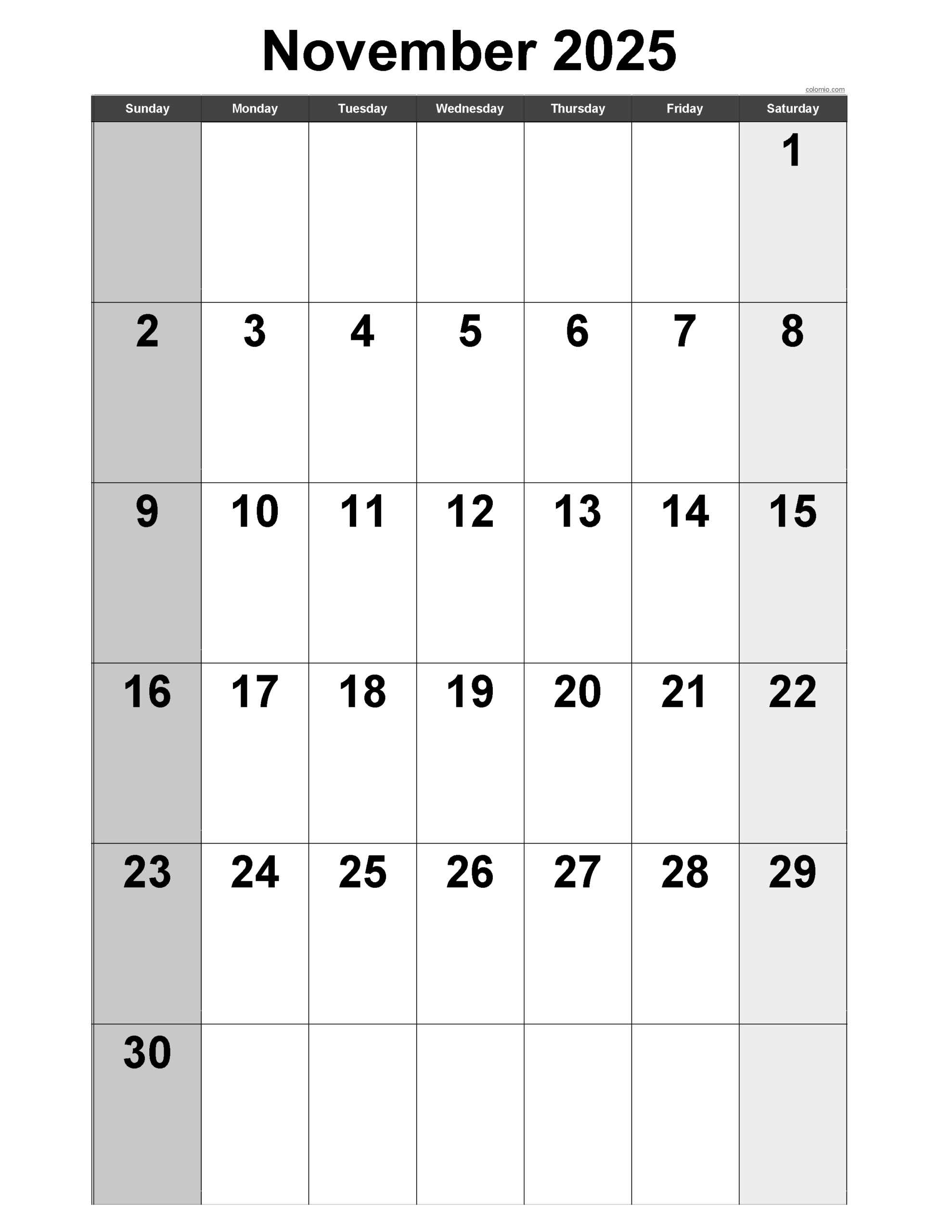 November 2025 Calendar | Free Printable Pdf, Xls And Png intended for November 2025 Calendar Vertical