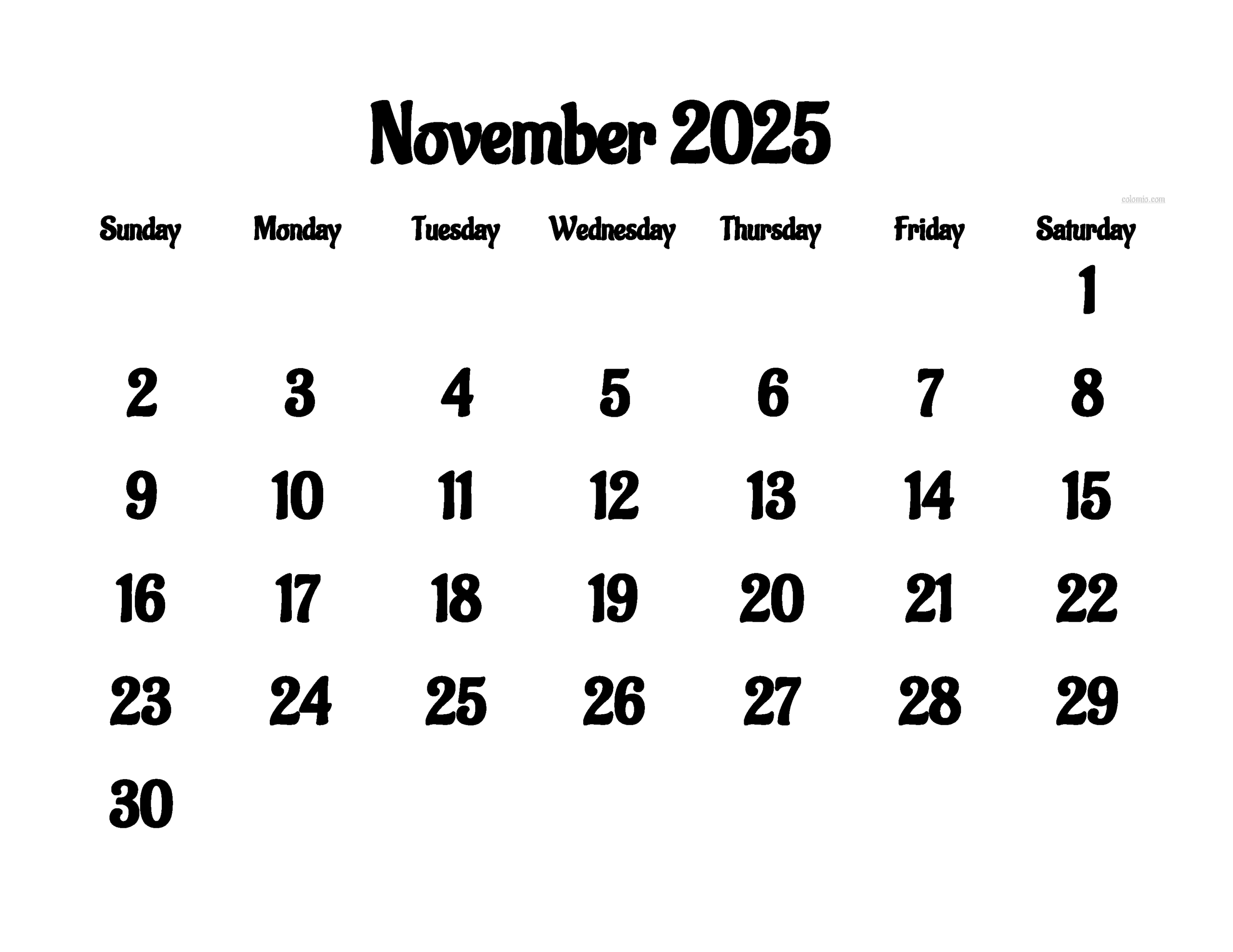 November 2025 Calendar | Free Printable Pdf, Xls And Png with Fill In Calendar November 2025