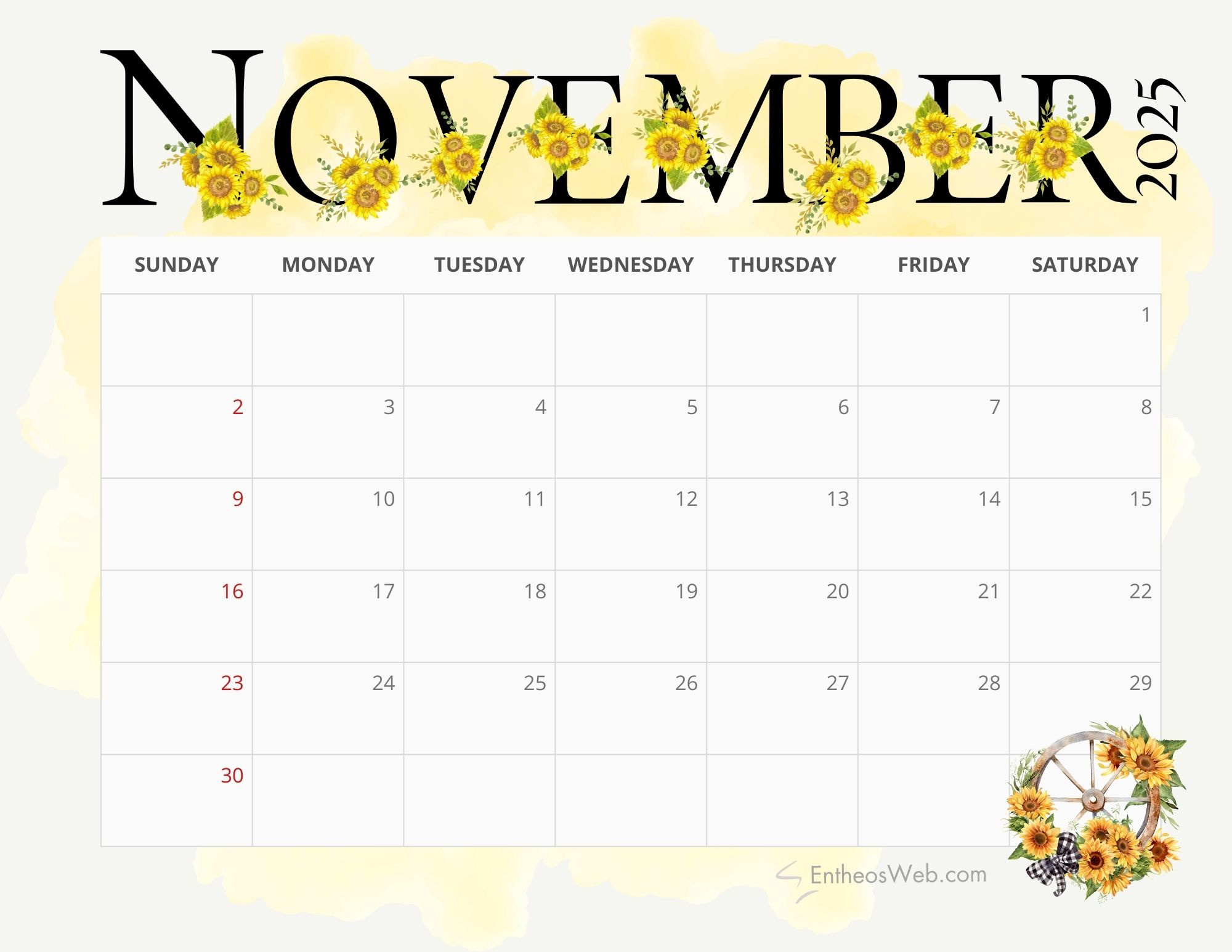 November 2025 Calendar Free Printables | Entheosweb intended for November 2025 Calendar Free Download