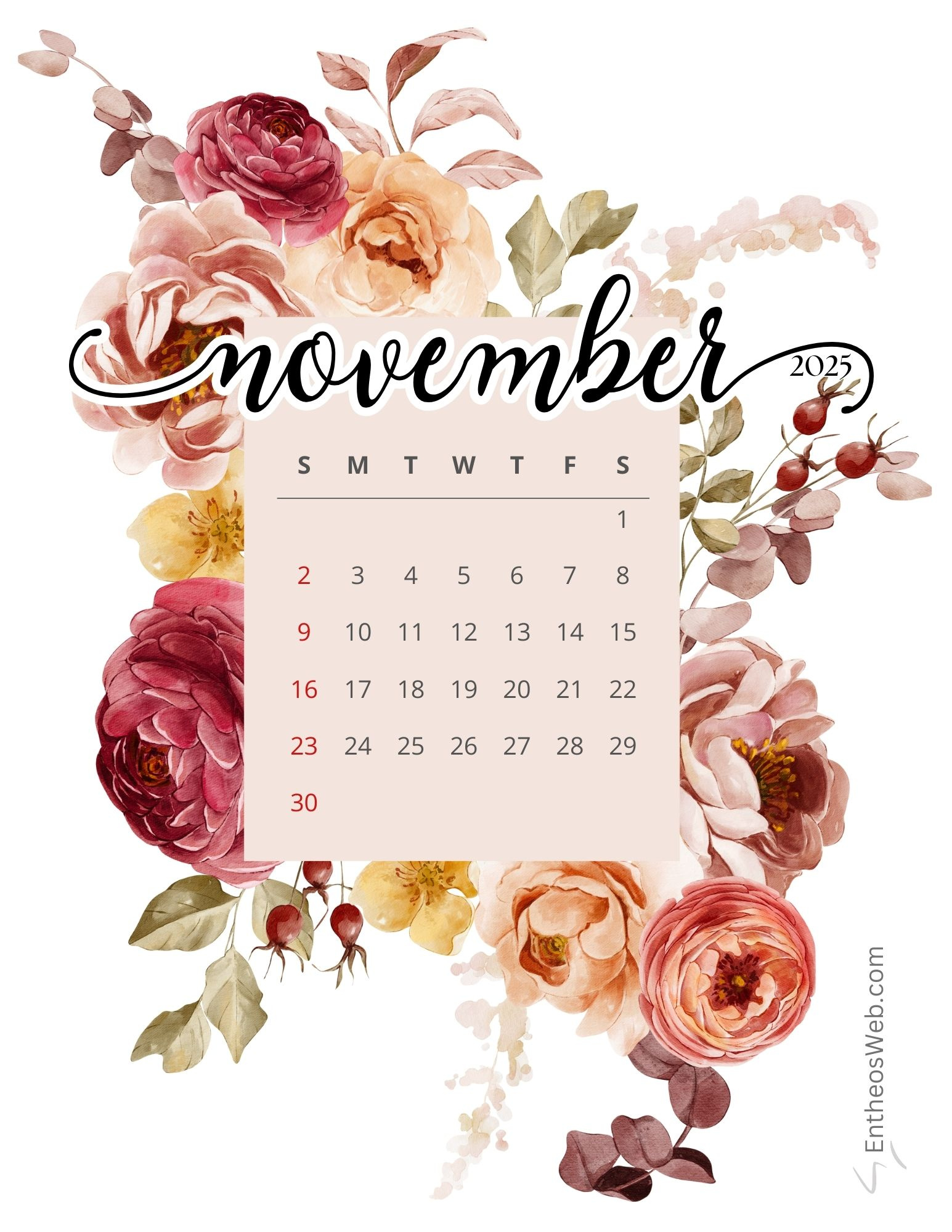 November 2025 Calendar Free Printables | Entheosweb with regard to November 2025 Calendar Phone Wallpaper