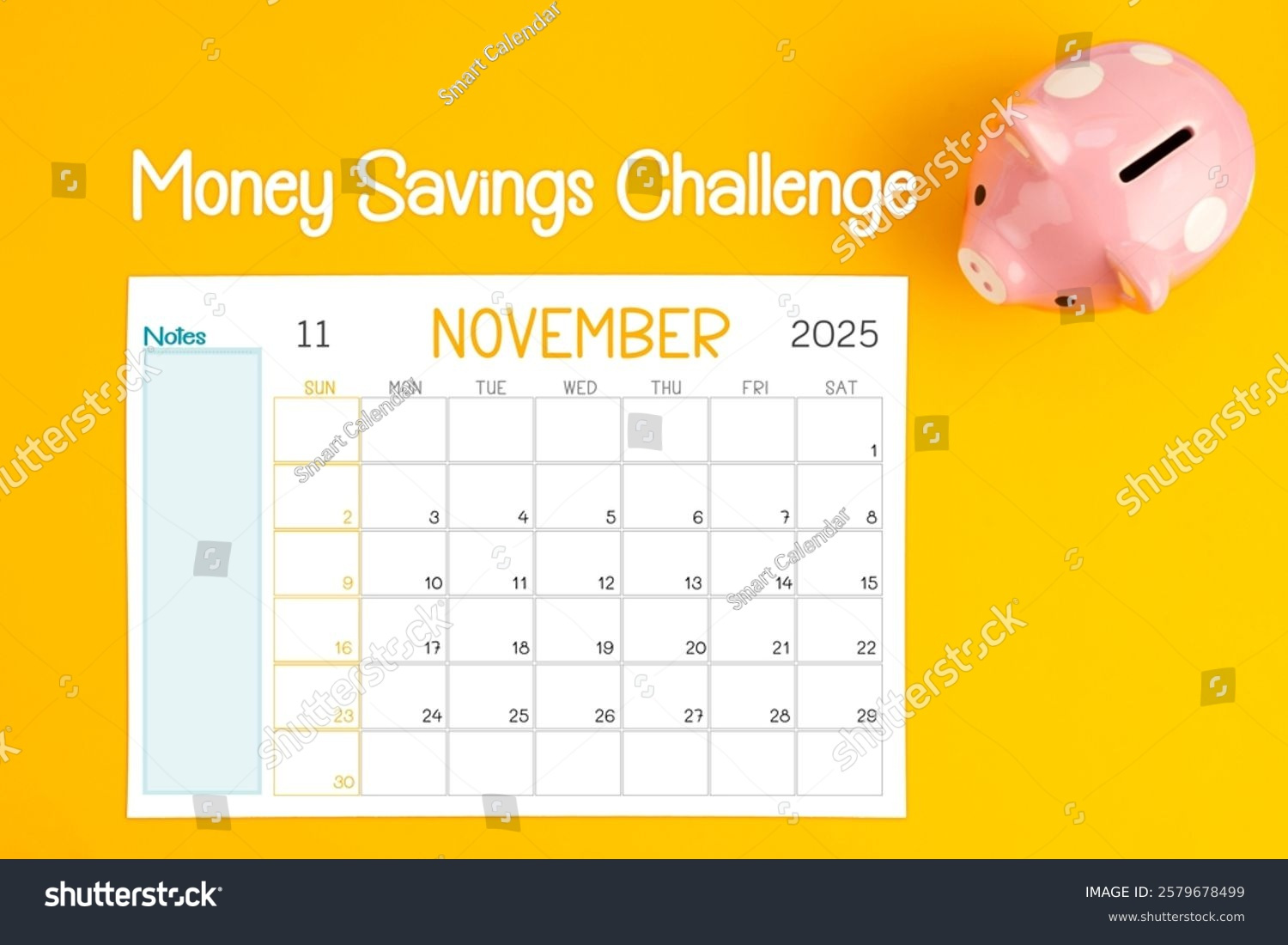November 2025 Calendar Pink Piggy Bank Stock Photo 2579678499 inside November 2025 Bank Calendar