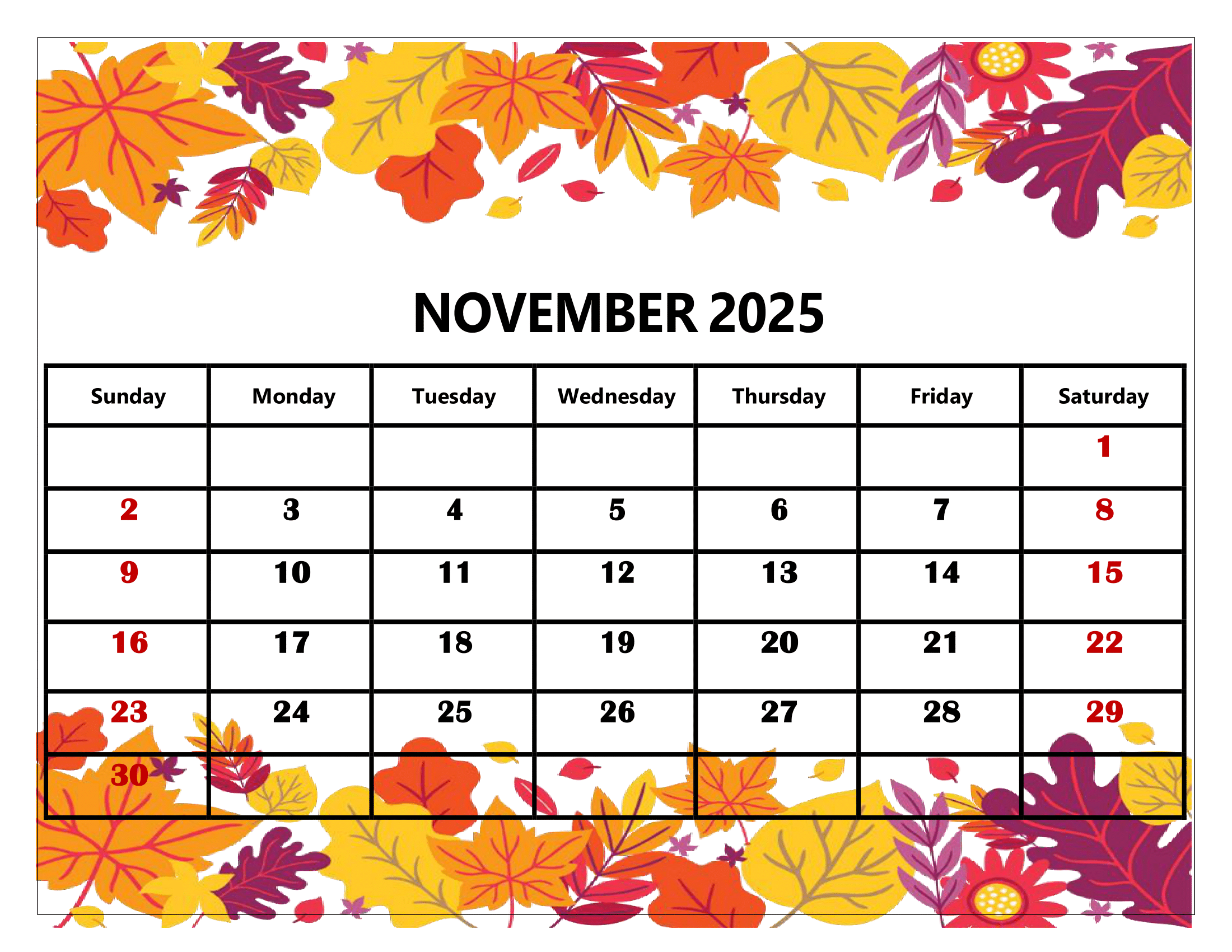November 2025 Calendar Printable Pdf Template With Holidays intended for Free November Calendar 2025 with Holidays